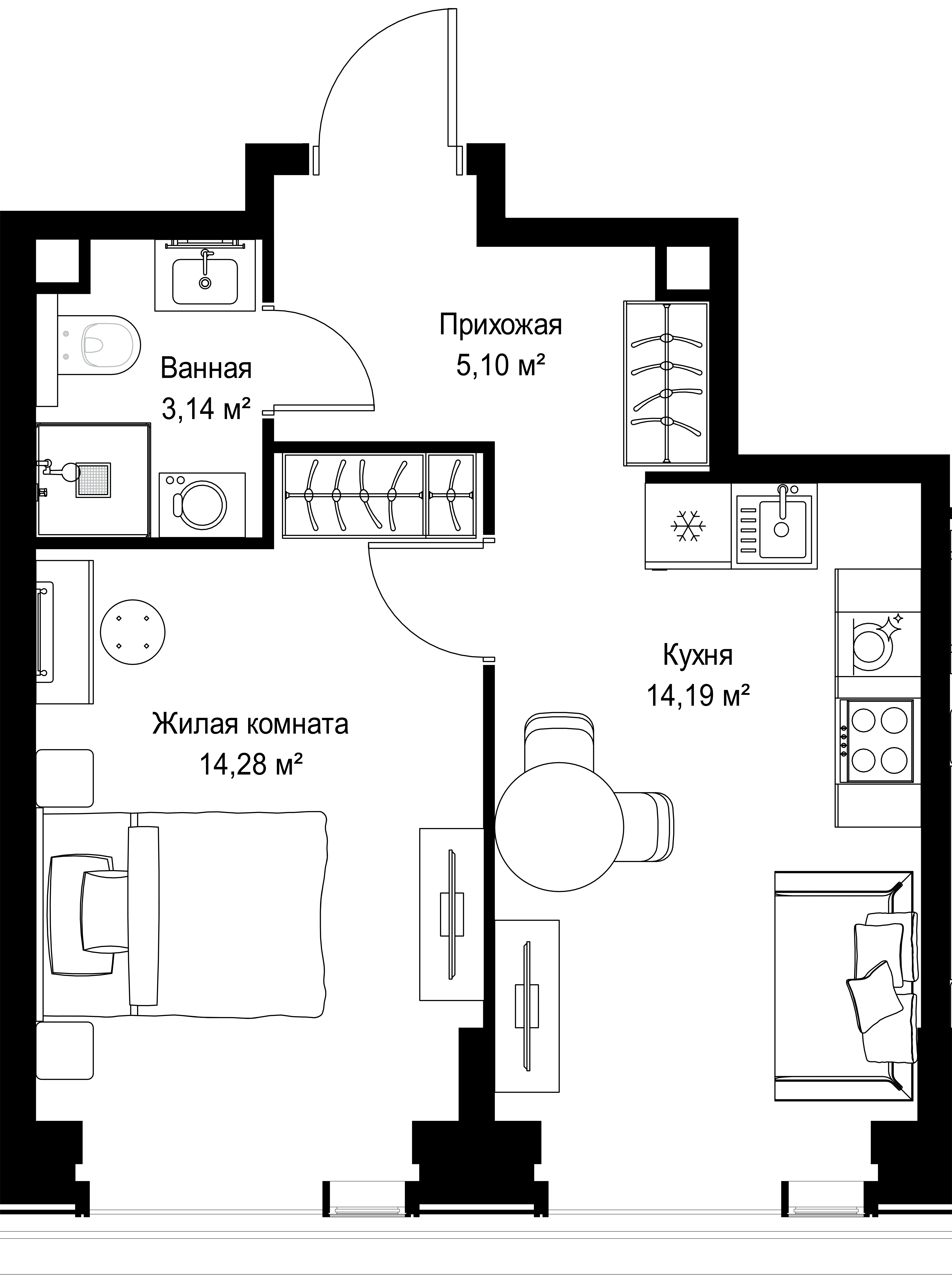 1-комнатная, 36,71 м² — 19 422 967 ₽