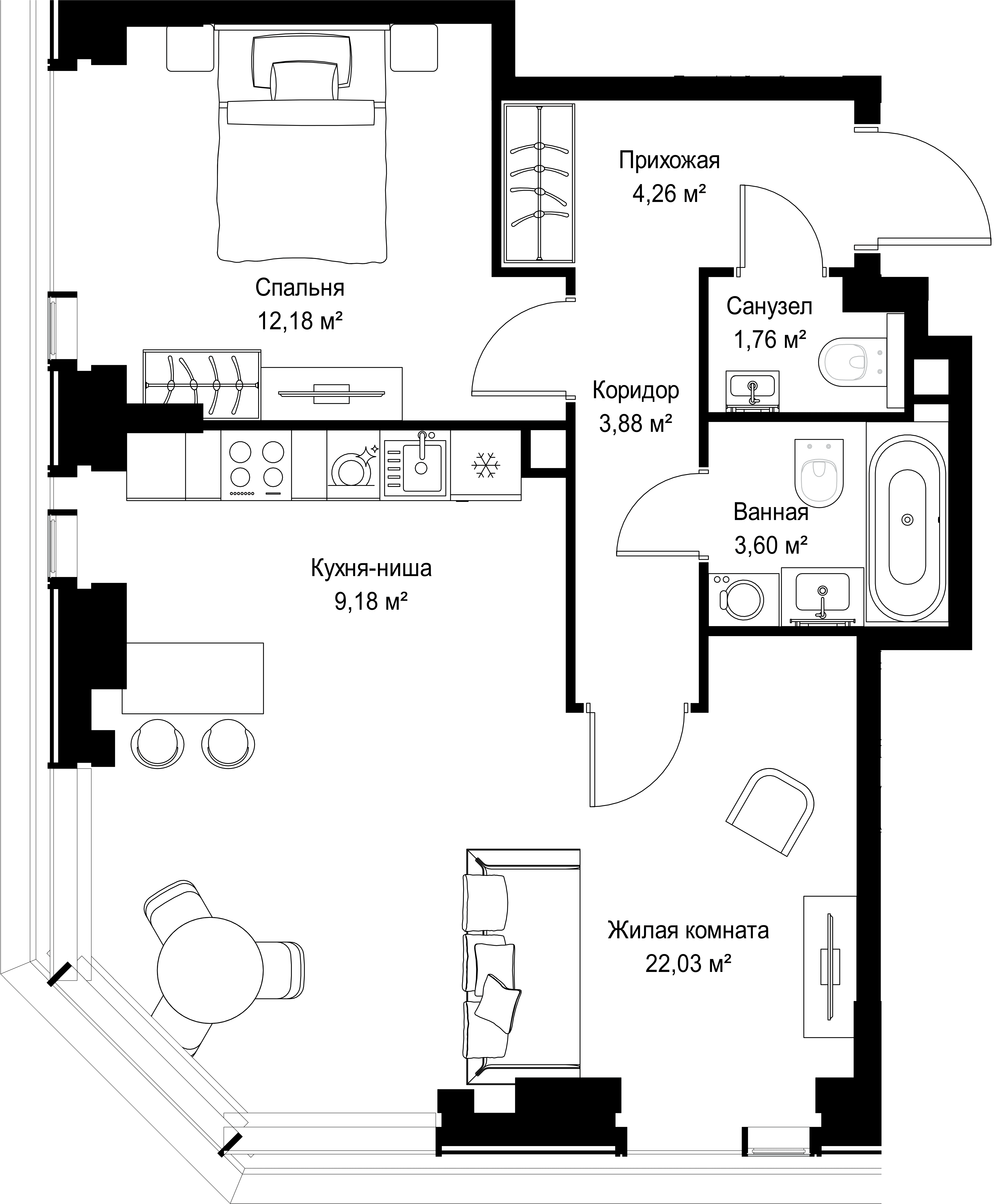 2-комнатная, 56,89 м² — 25 803 028 ₽