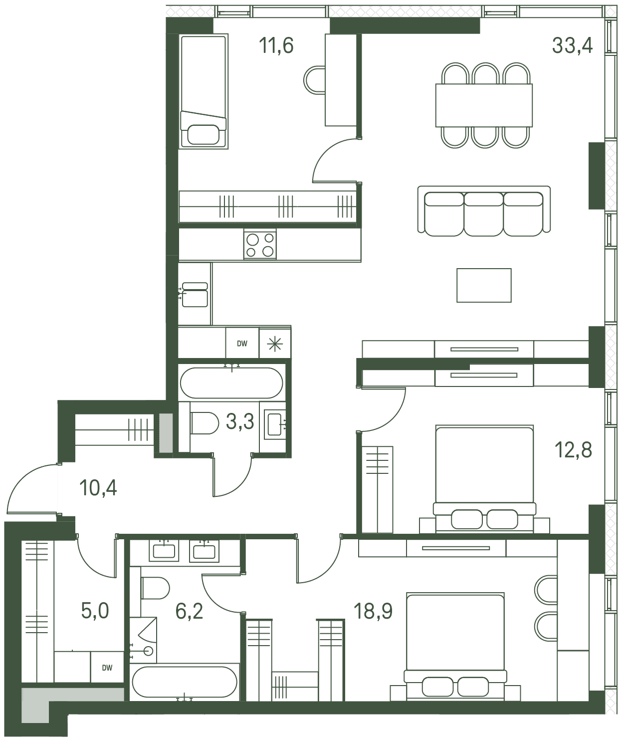 3-комнатная, 101,6 м² — 61 630 560 ₽
