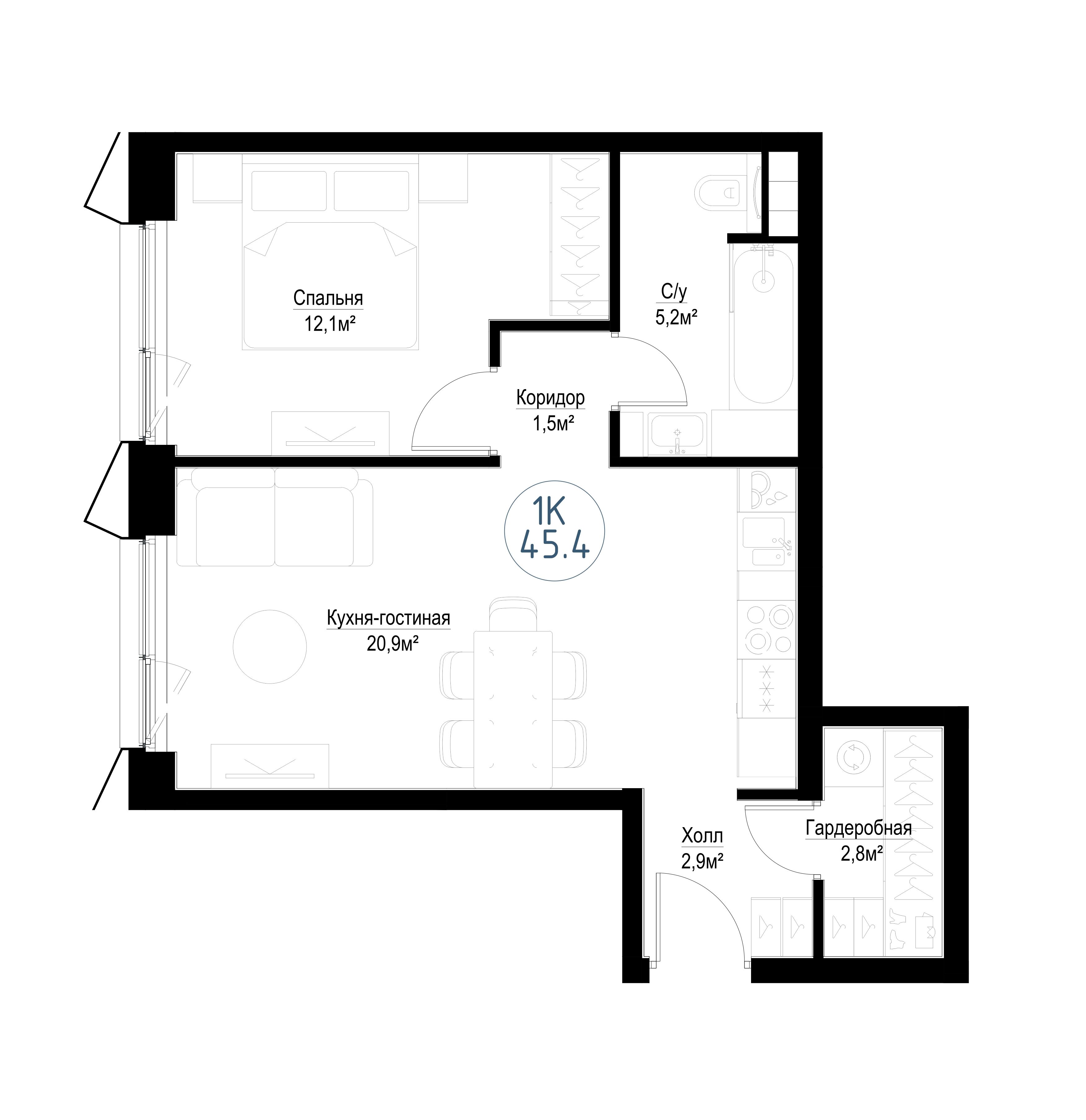 1-комнатная, 45,3 м² — 23 751 016 ₽