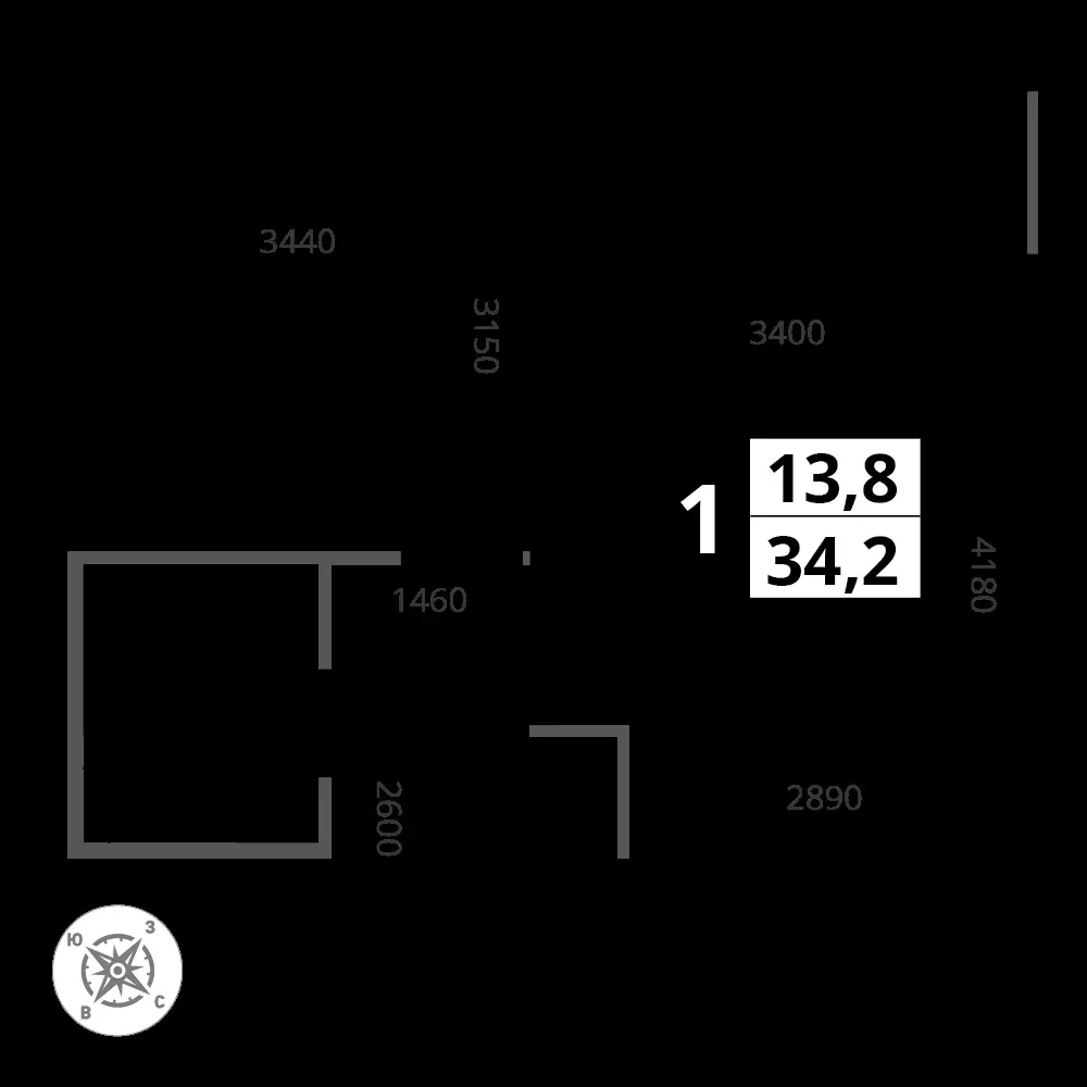 1-комнатная, 34,3 м² — 11 990 037 ₽