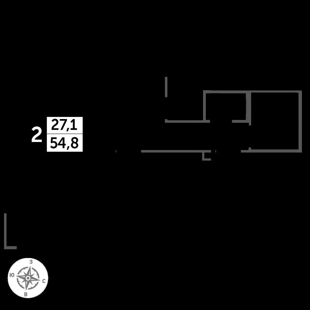 2-комнатная, 54,7 м² — 13 898 614 ₽