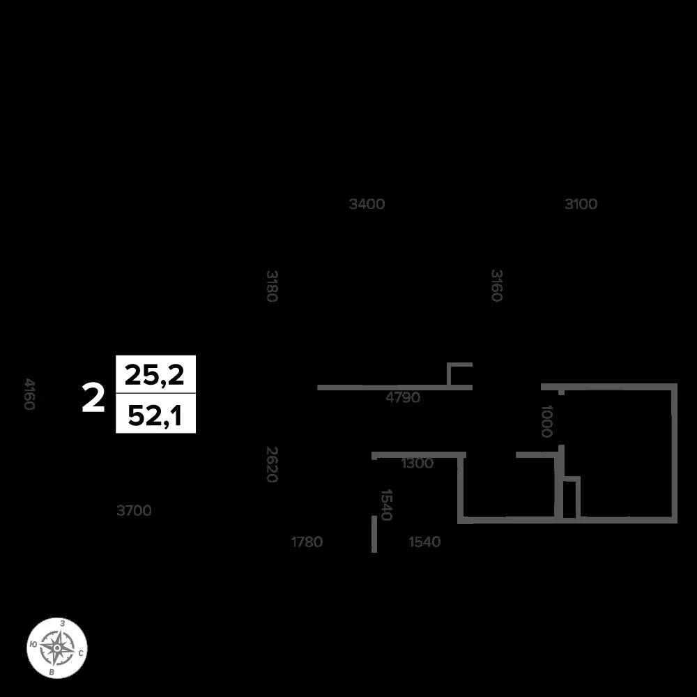 2-комнатная, 53 м² — 13 596 090 ₽