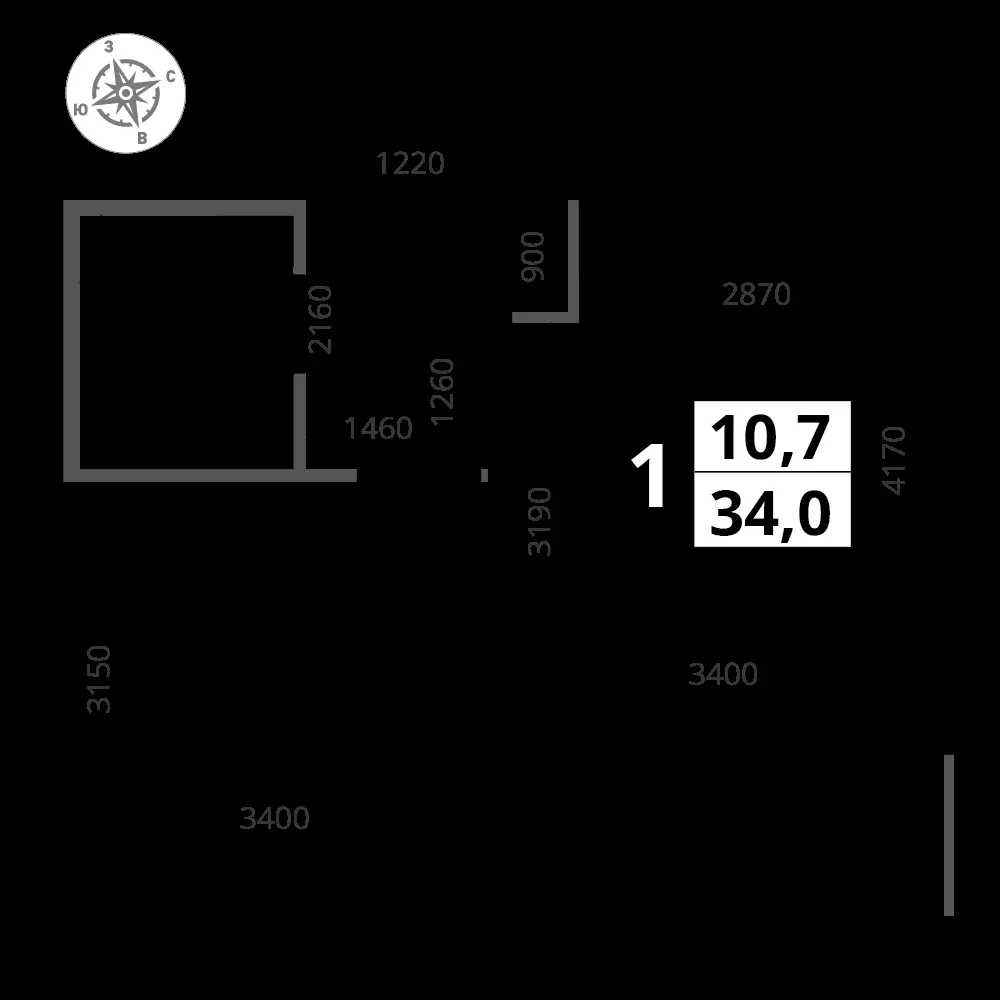 1-комнатная, 34 м² — 12 580 374 ₽