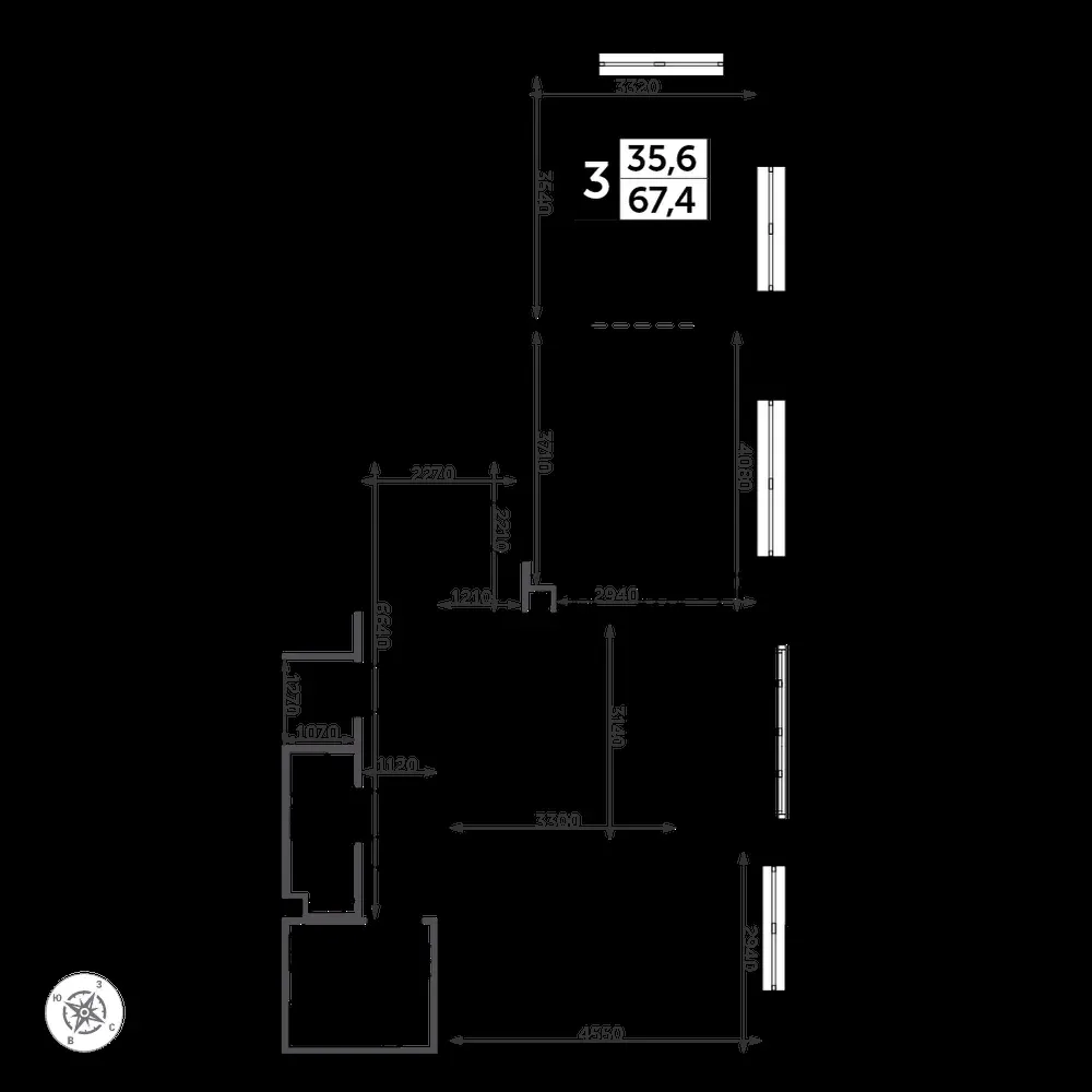 3-комнатная, 68,6 м² — 15 440 488 ₽