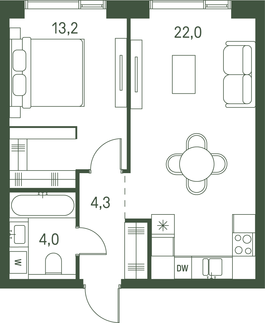 1-комнатная, 43,5 м² — 35 304 600 ₽