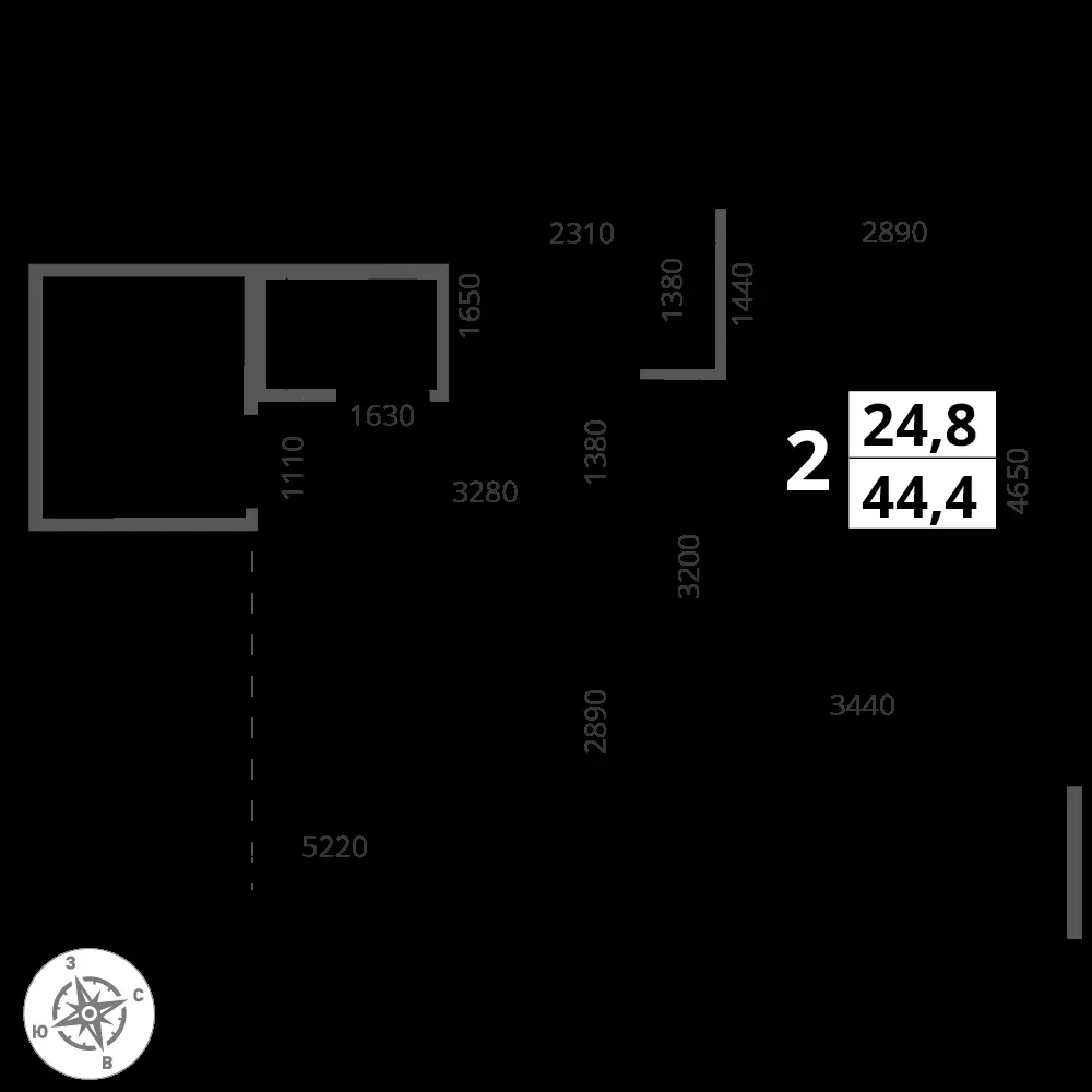 2-комнатная, 44,4 м² — 14 585 400 ₽