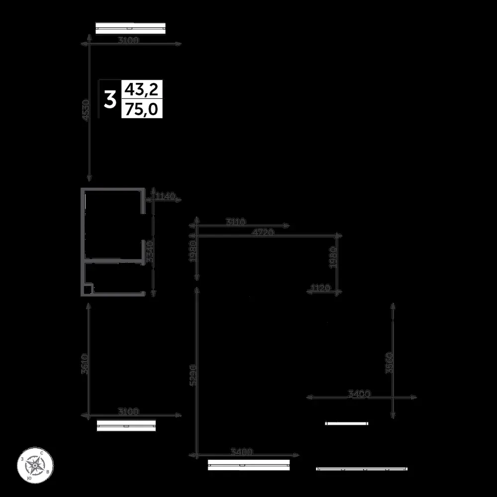 3-комнатная, 76 м² — 17 041 480 ₽