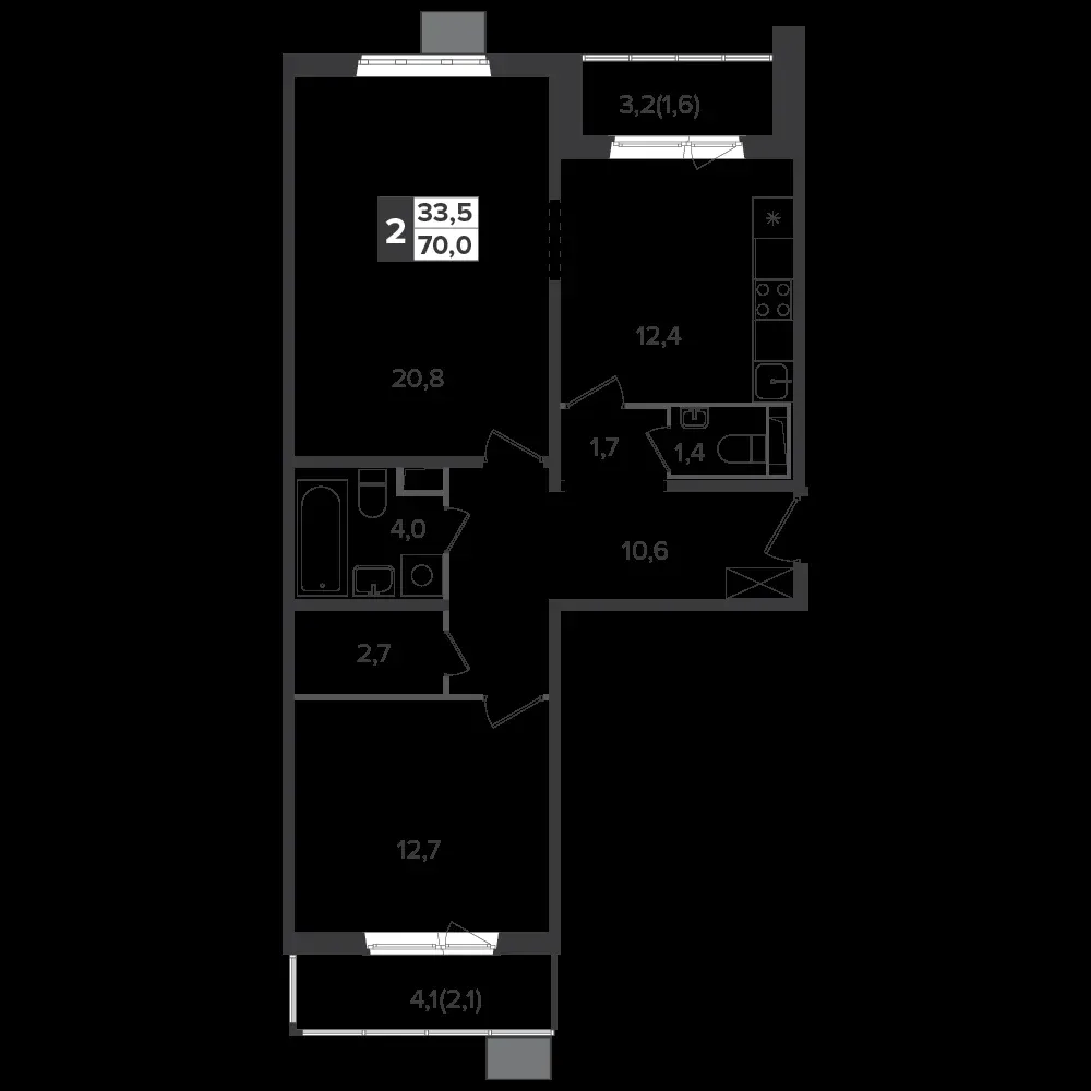 2-комнатная, 69,6 м² — 15 848 964 ₽
