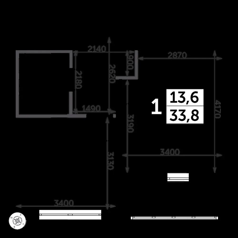 1-комнатная, 34,4 м² — 10 388 972 ₽