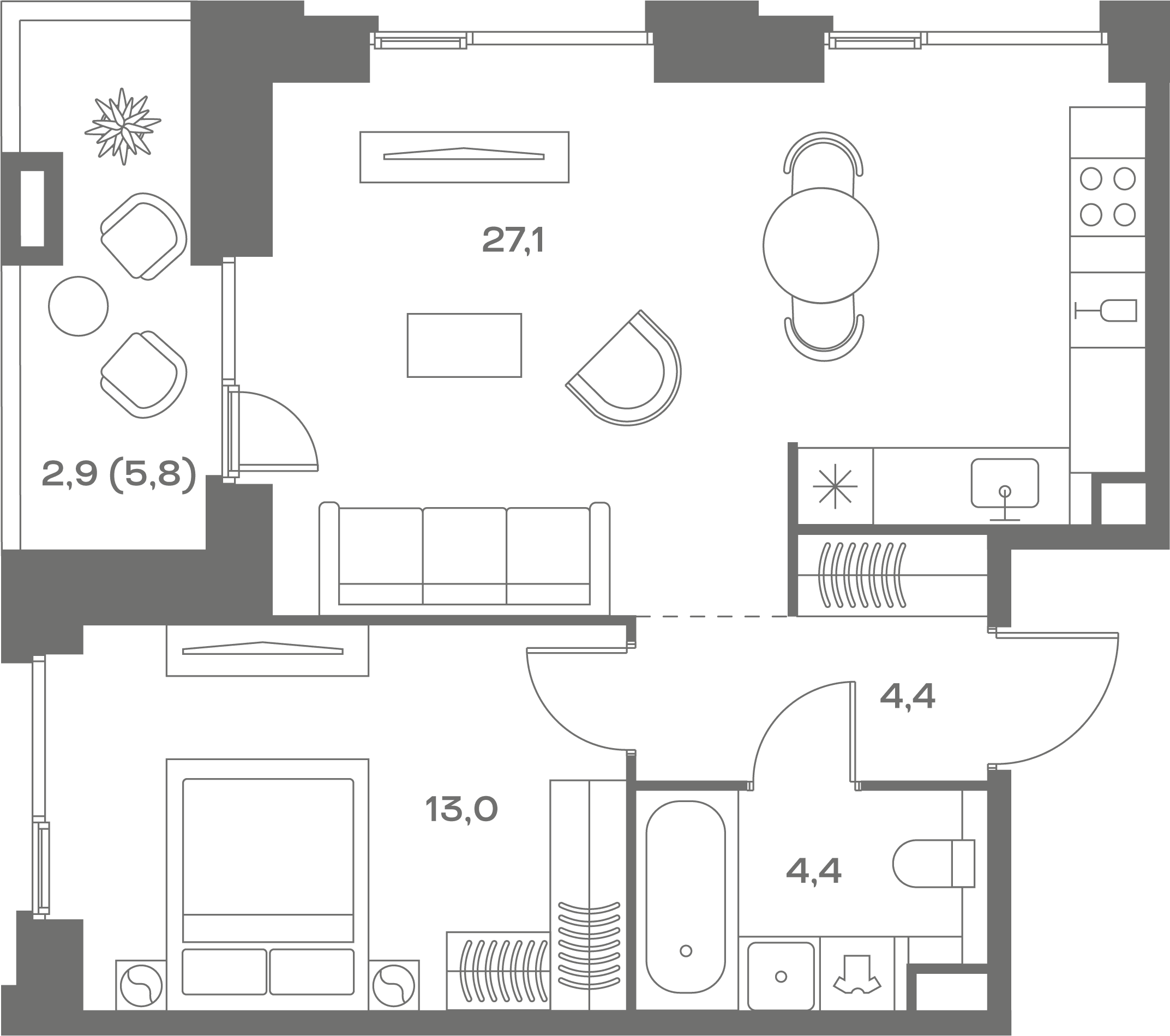 1-комнатная, 51,8 м² — 36 099 420 ₽