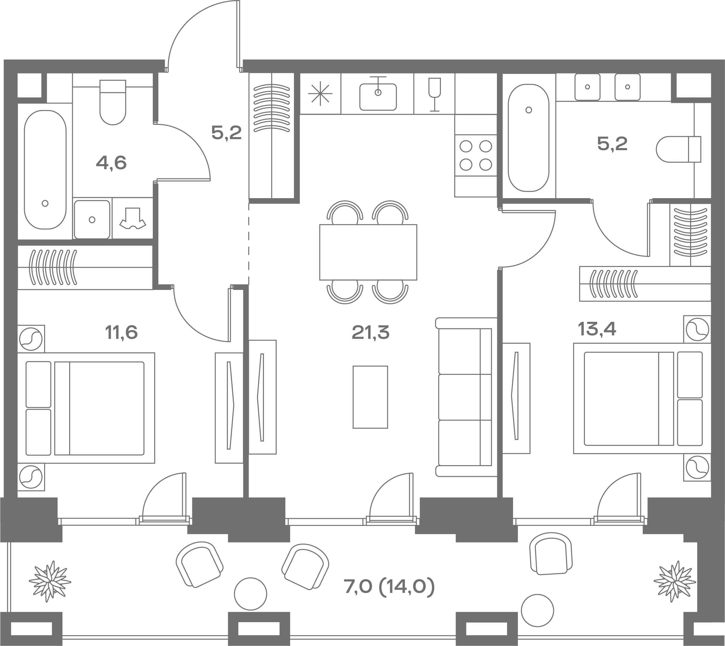 2-комнатная, 68,3 м² — 47 372 880 ₽