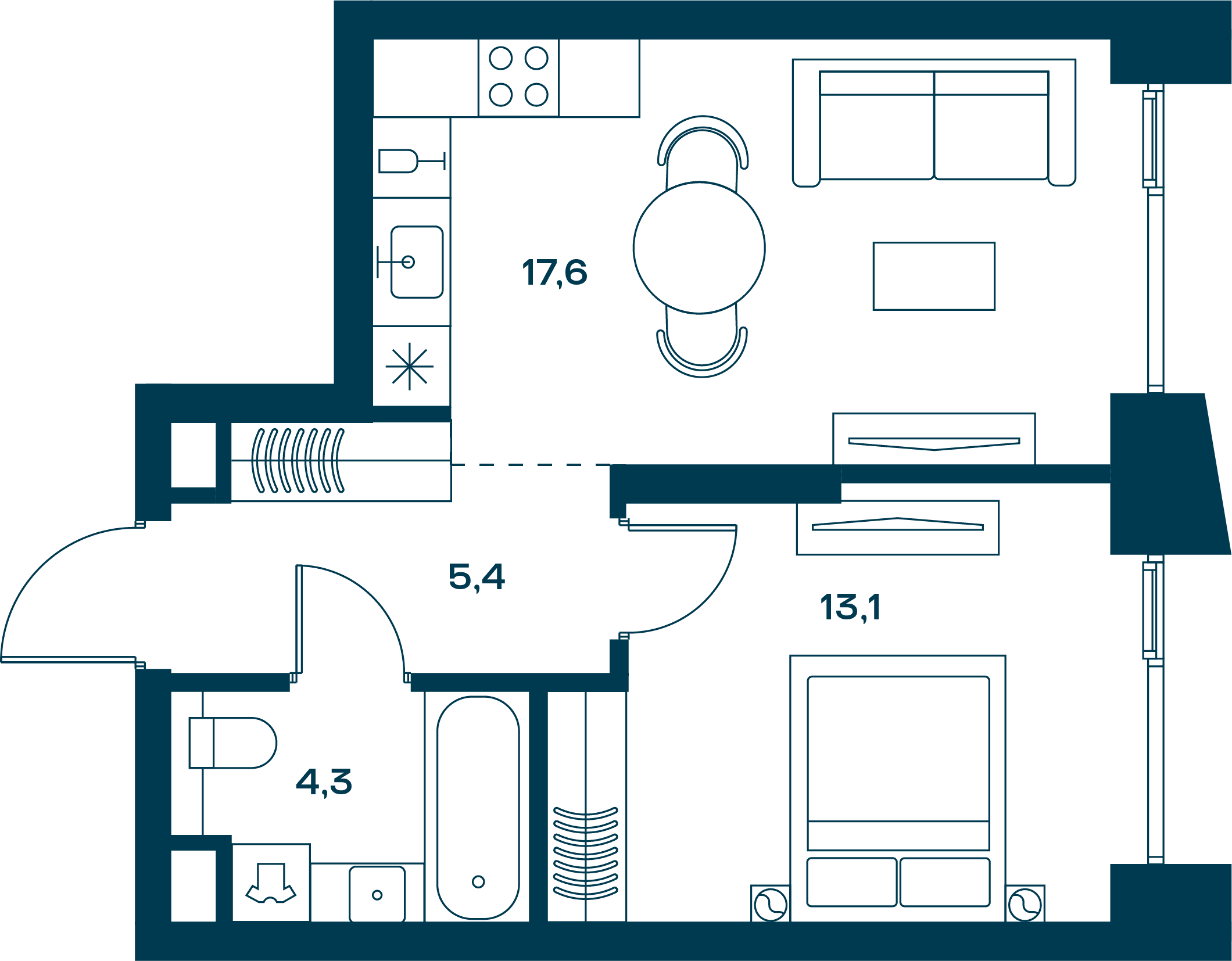 1-комнатная, 41,5 м² — 36 856 150 ₽