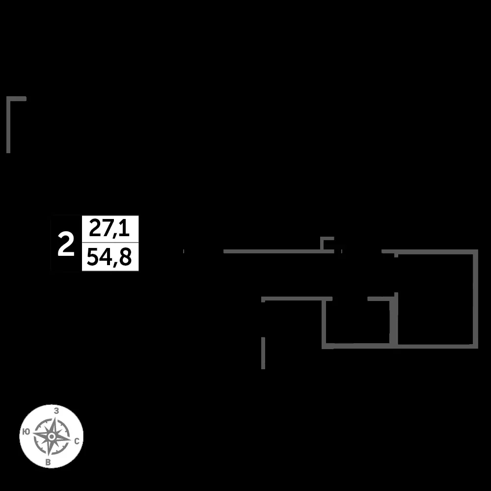 2-комнатная, 54,7 м² — 14 752 481 ₽