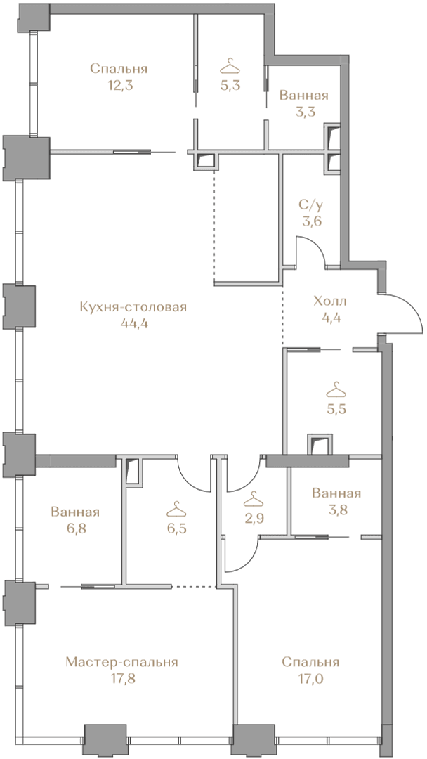 3-комнатная, 133,6 м² — 345 116 000 ₽