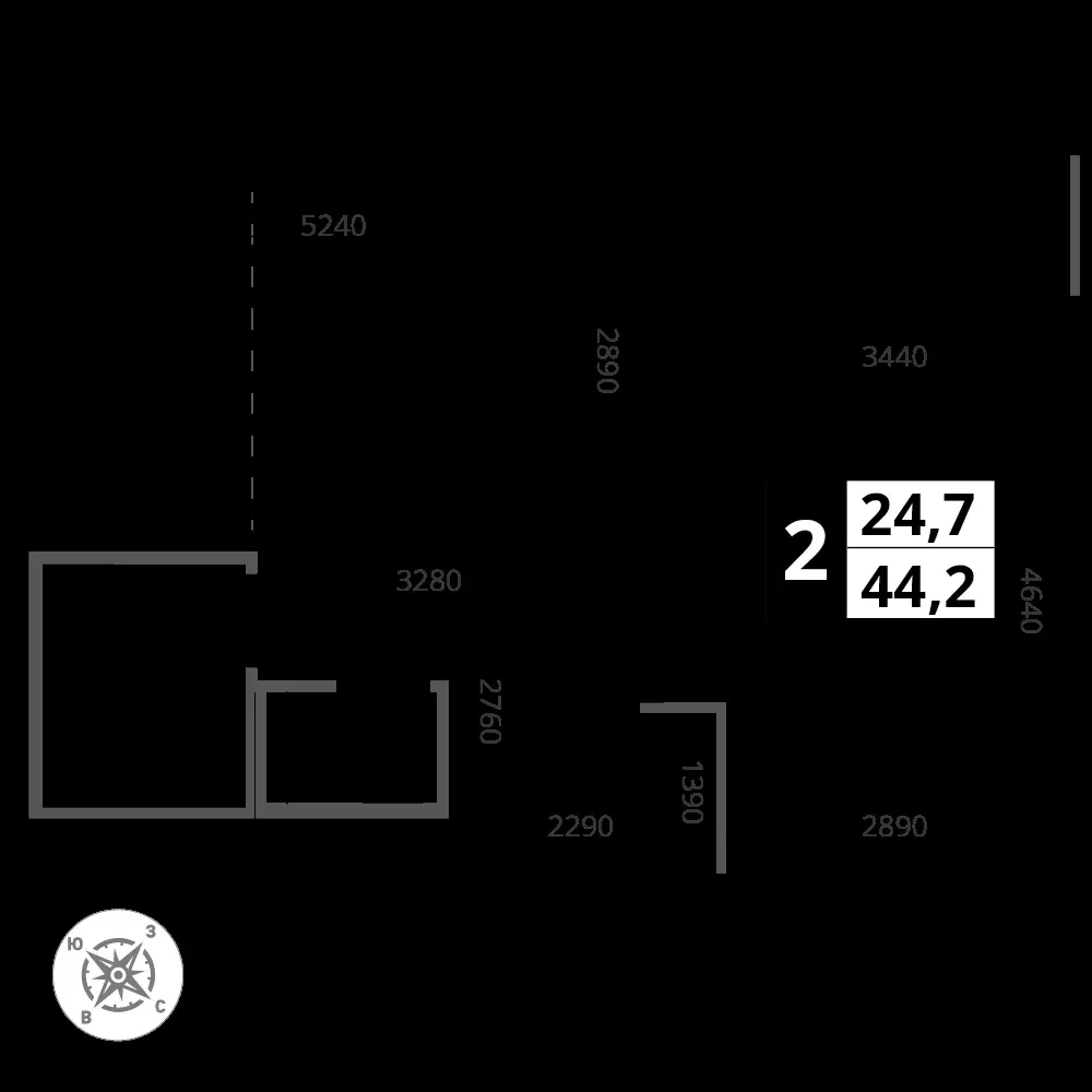 2-комнатная, 44,4 м² — 14 992 060 ₽