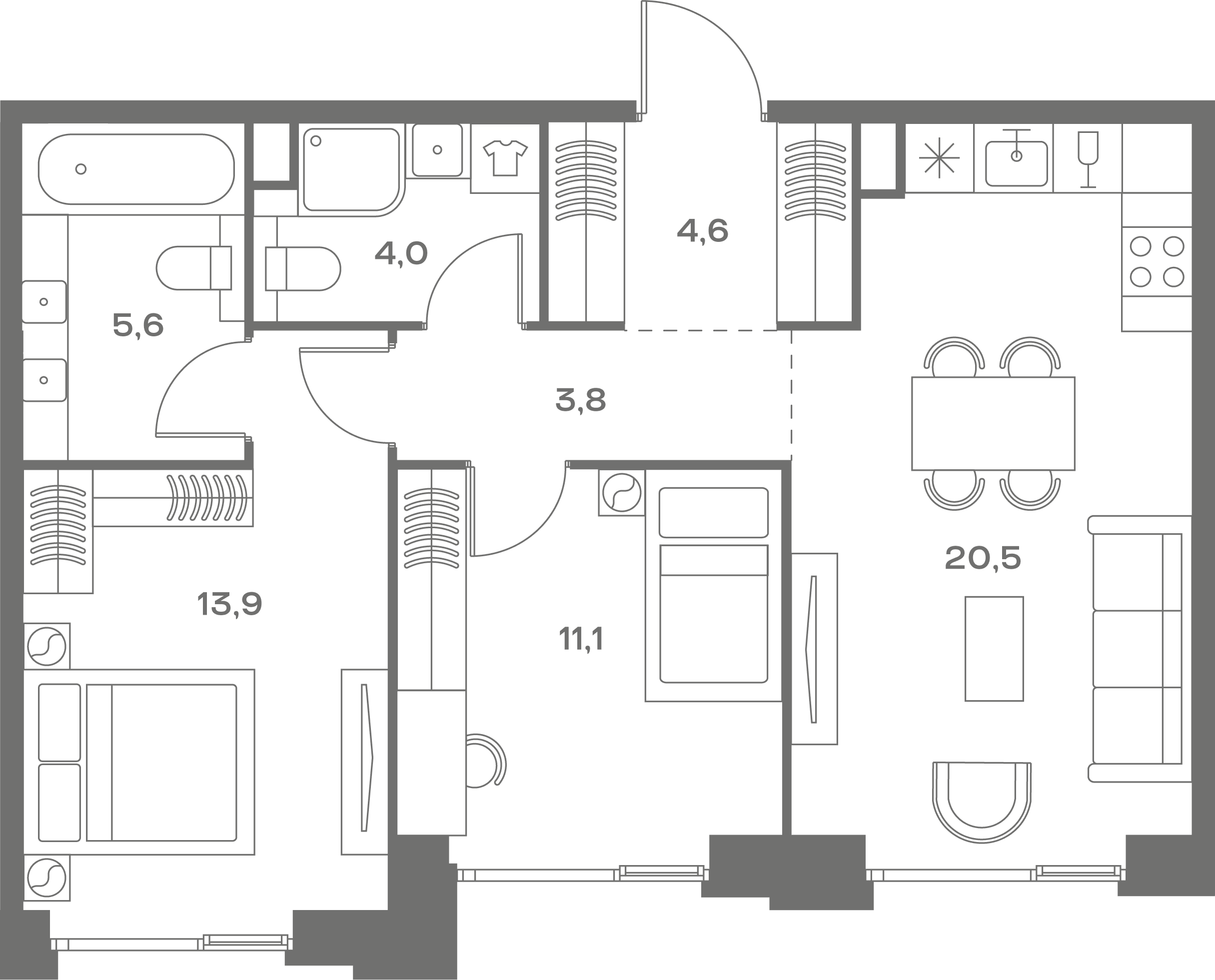 2-комнатная, 63,5 м² — 46 253 400 ₽