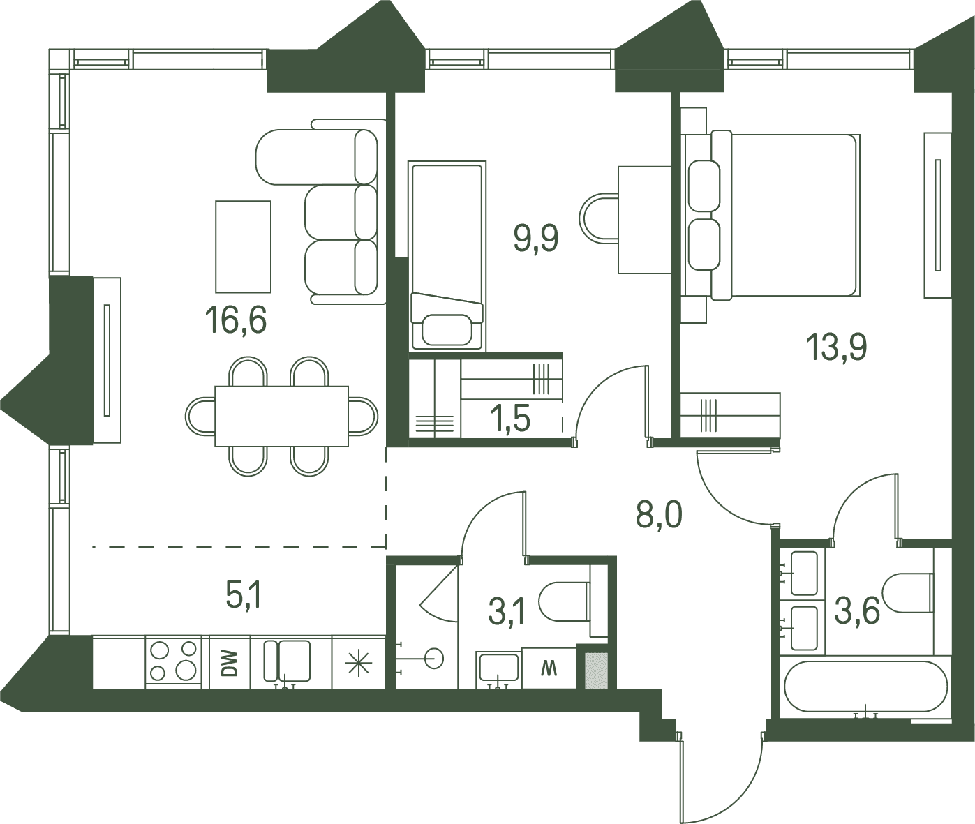 2-комнатная, 61,7 м² — 42 832 140 ₽