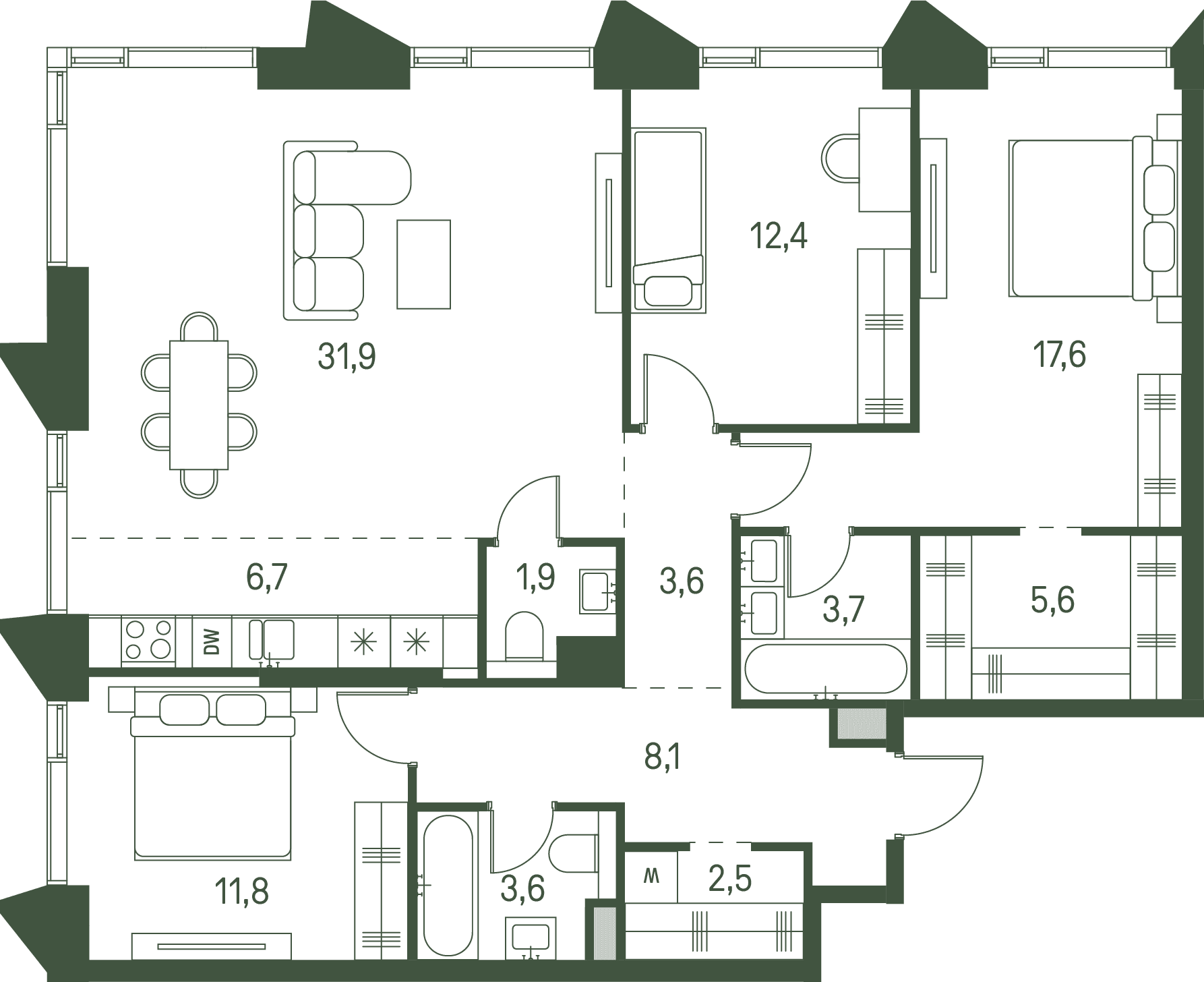 3-комнатная, 109,4 м² — 98 821 020 ₽