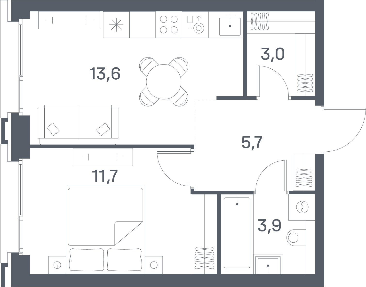 1-комнатная, 37,9 м² — 31 896 640 ₽