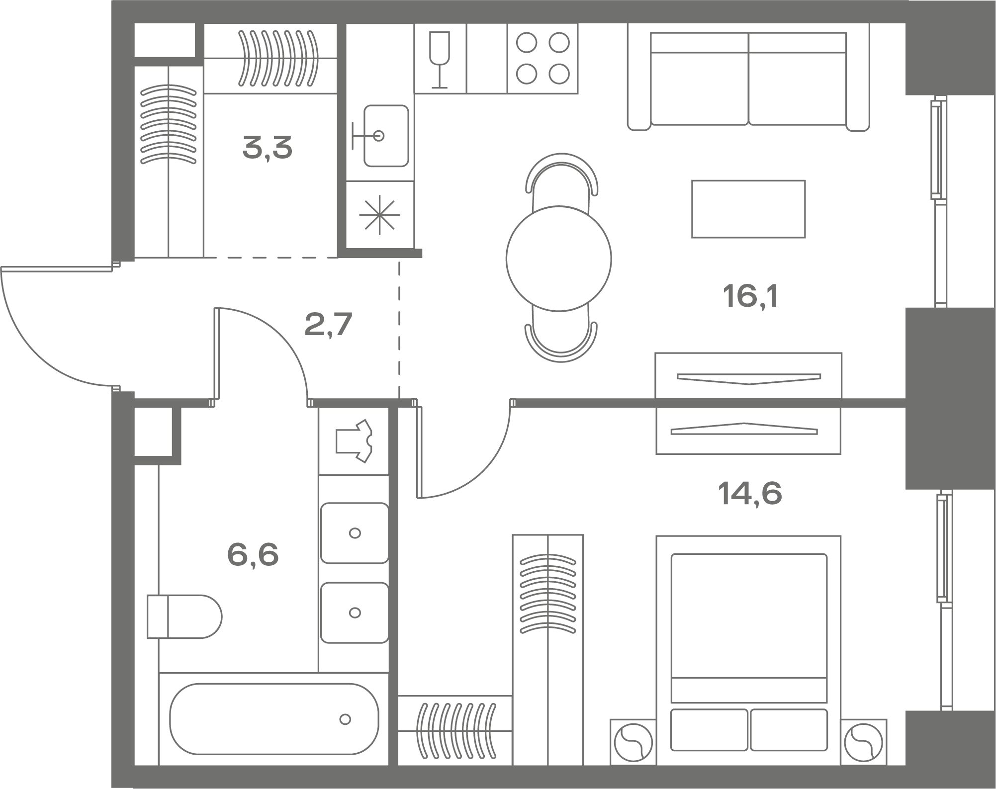 1-комнатная, 43,3 м² — 29 478 640 ₽