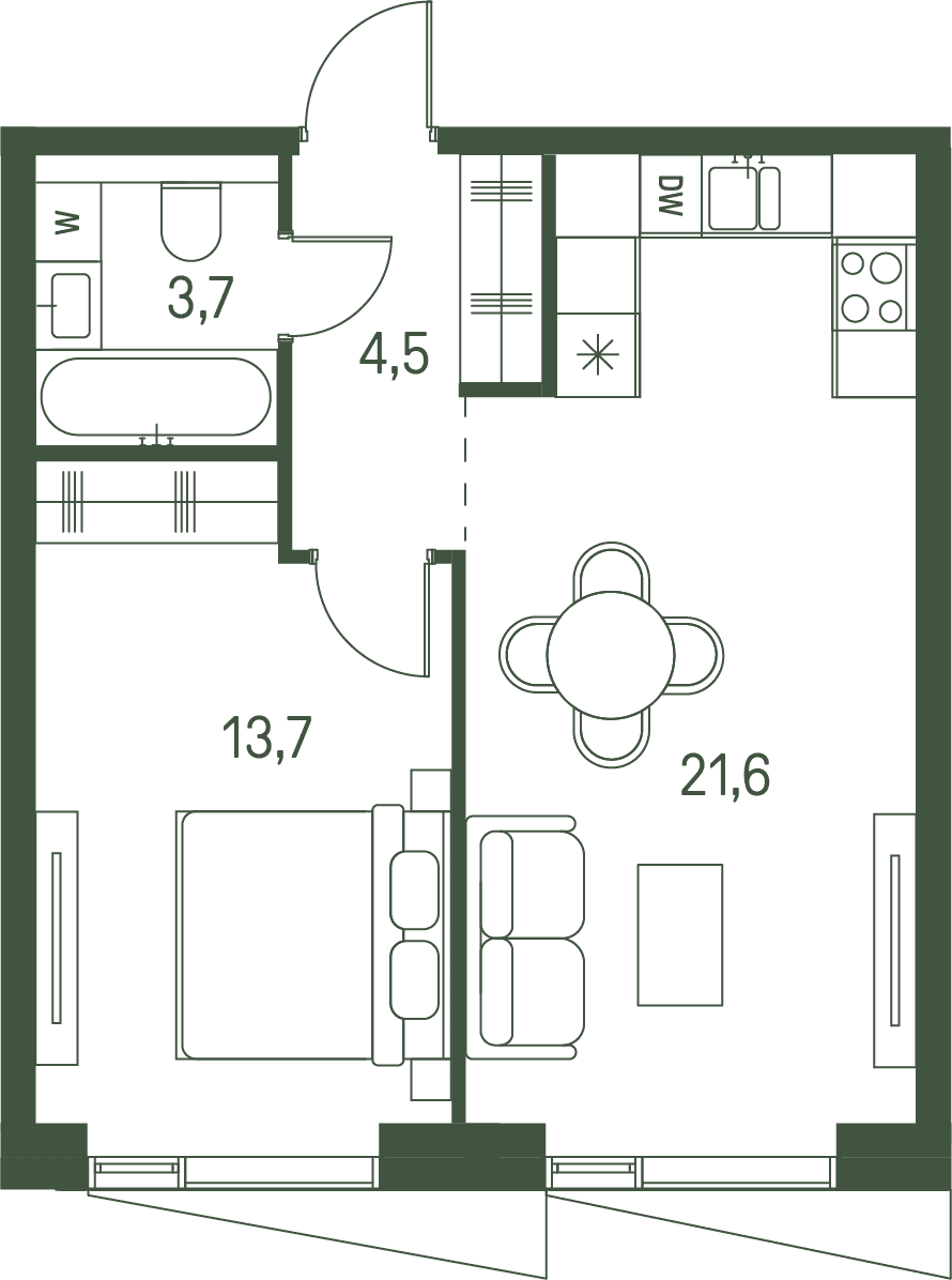 1-комнатная, 43,5 м² — 36 953 250 ₽
