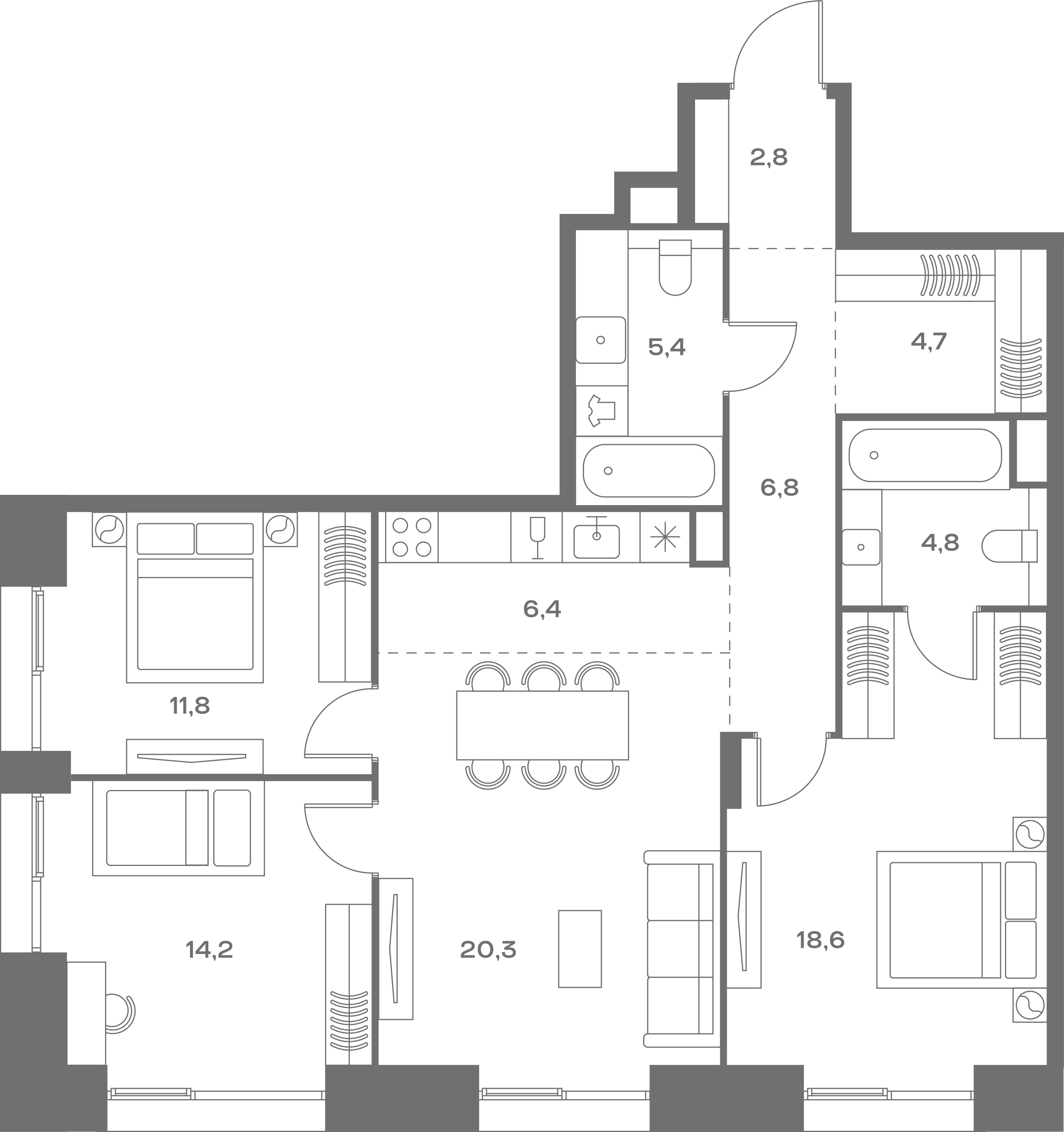 3-комнатная, 95,8 м² — 61 417 380 ₽