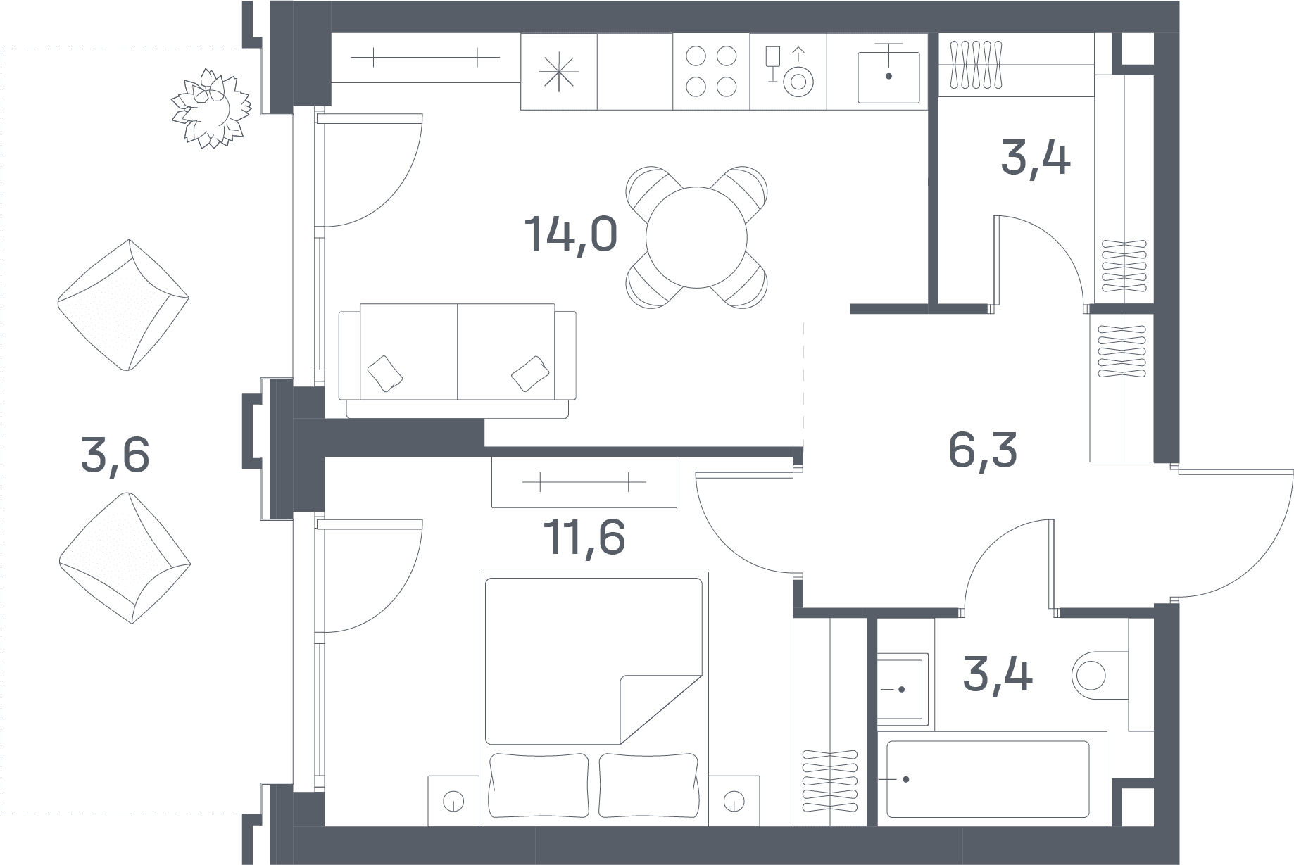 1-комнатная, 42,4 м² — 32 987 200 ₽