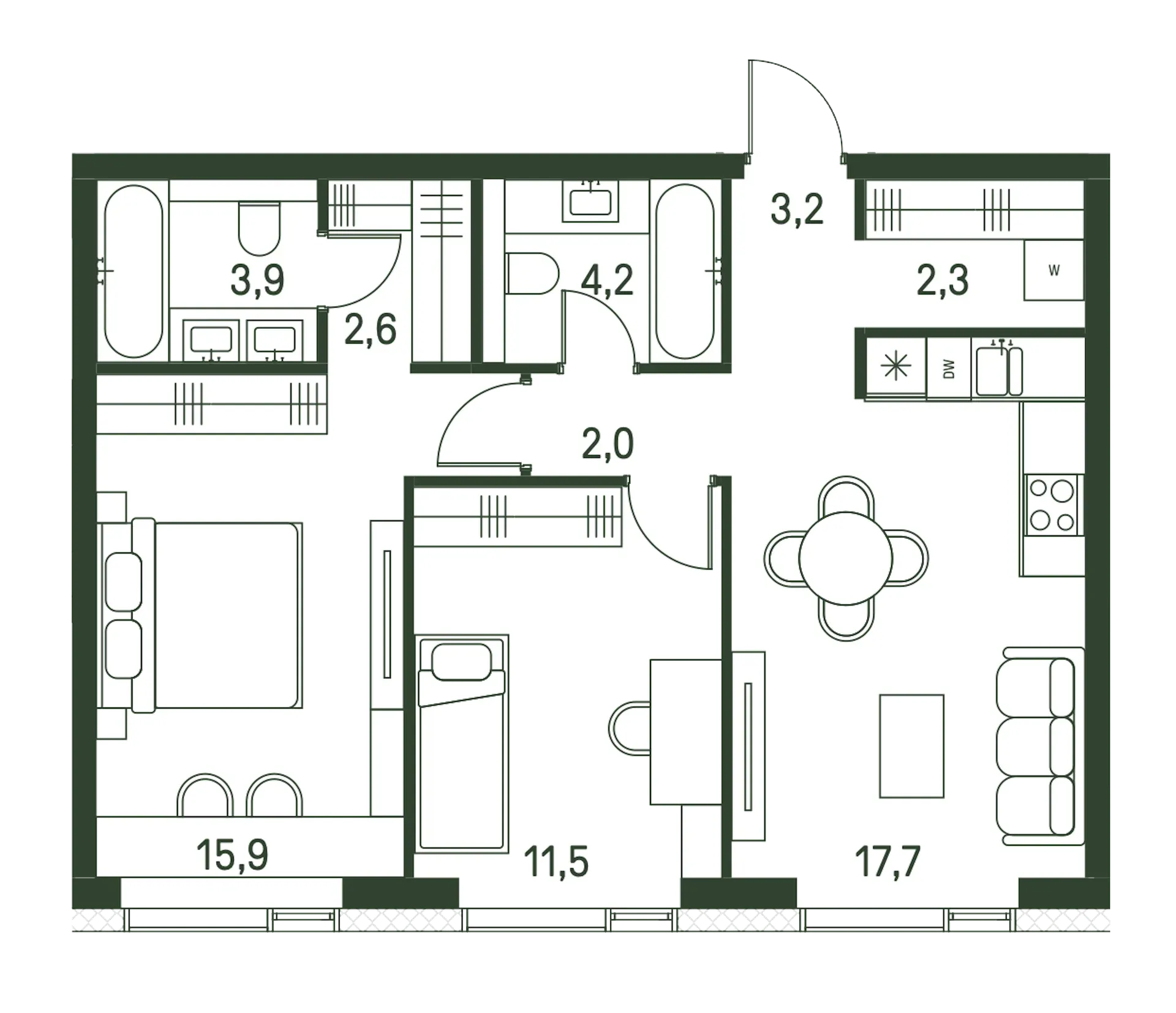 2-комнатная, 63,3 м² — 39 176 370 ₽