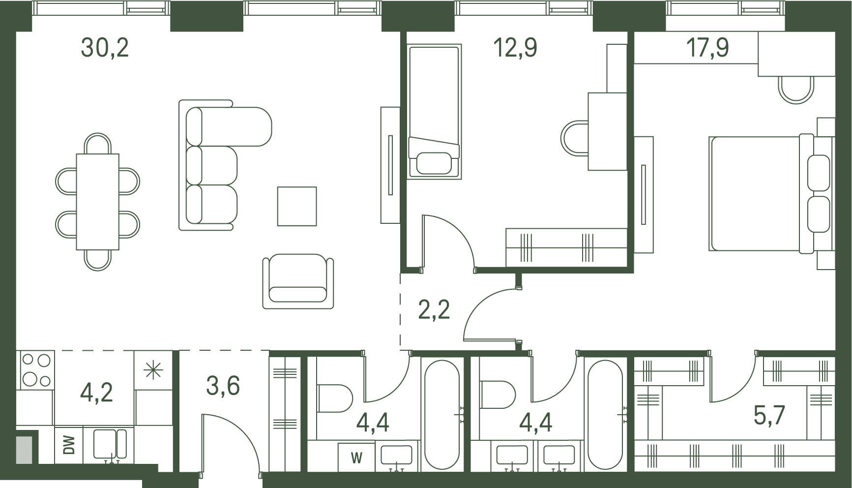 2-комнатная, 85,5 м² — 57 276 450 ₽