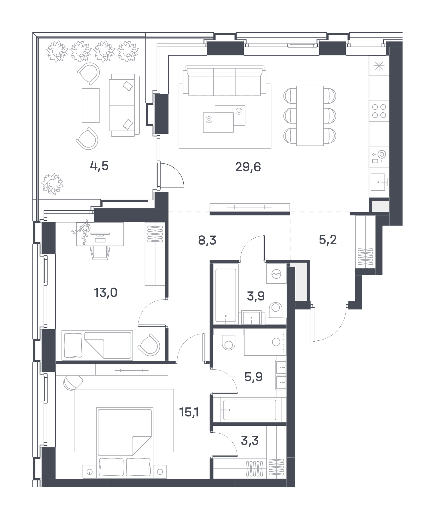 2-комнатная, 87,4 м² — 70 767 780 ₽