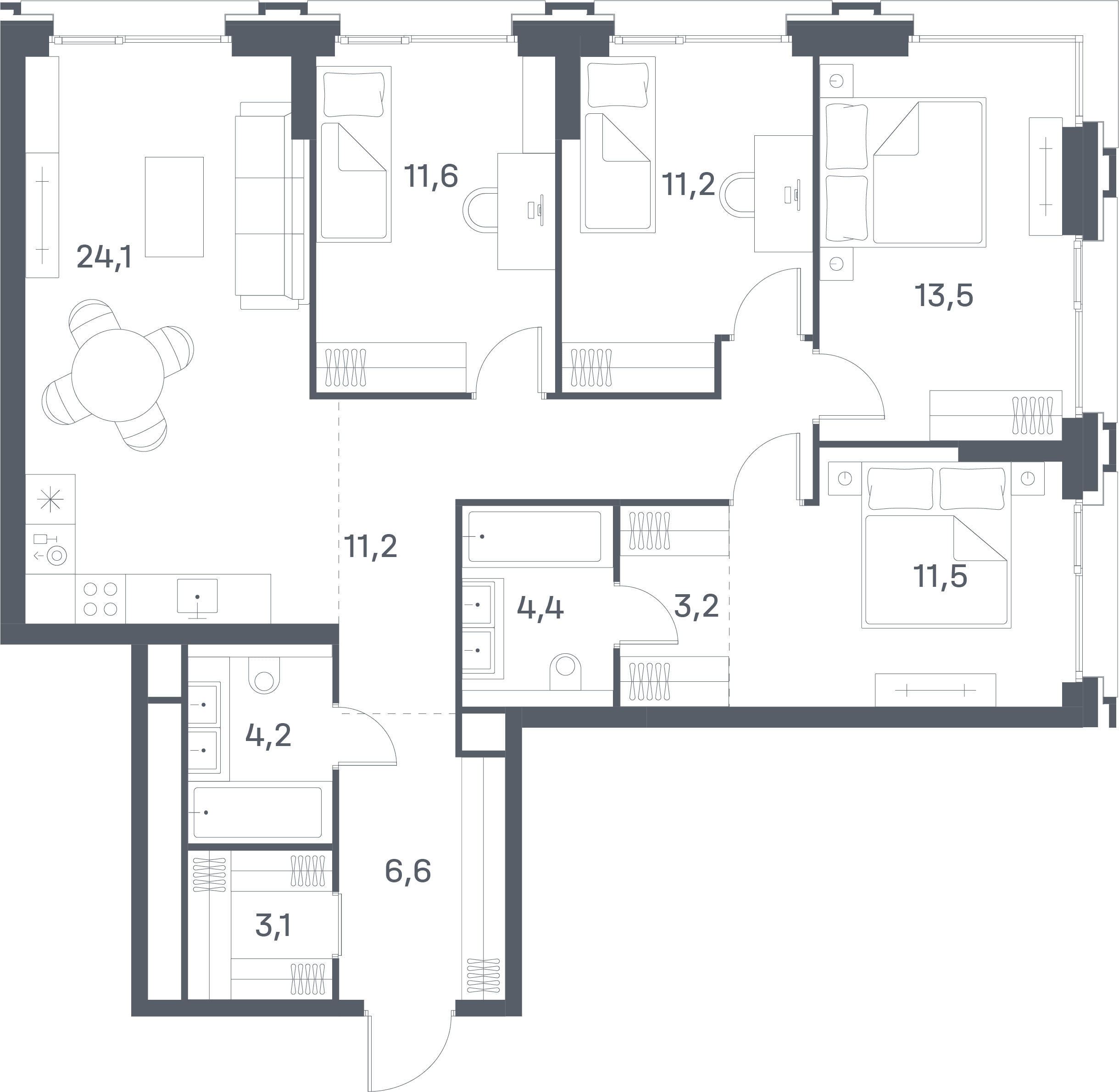 4-комнатная, 104,6 м² — 72 822 520 ₽