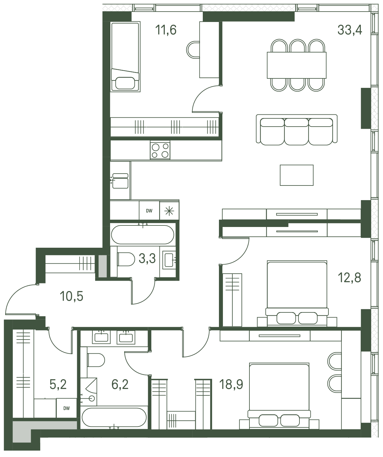 3-комнатная, 101,9 м² — 64 064 530 ₽