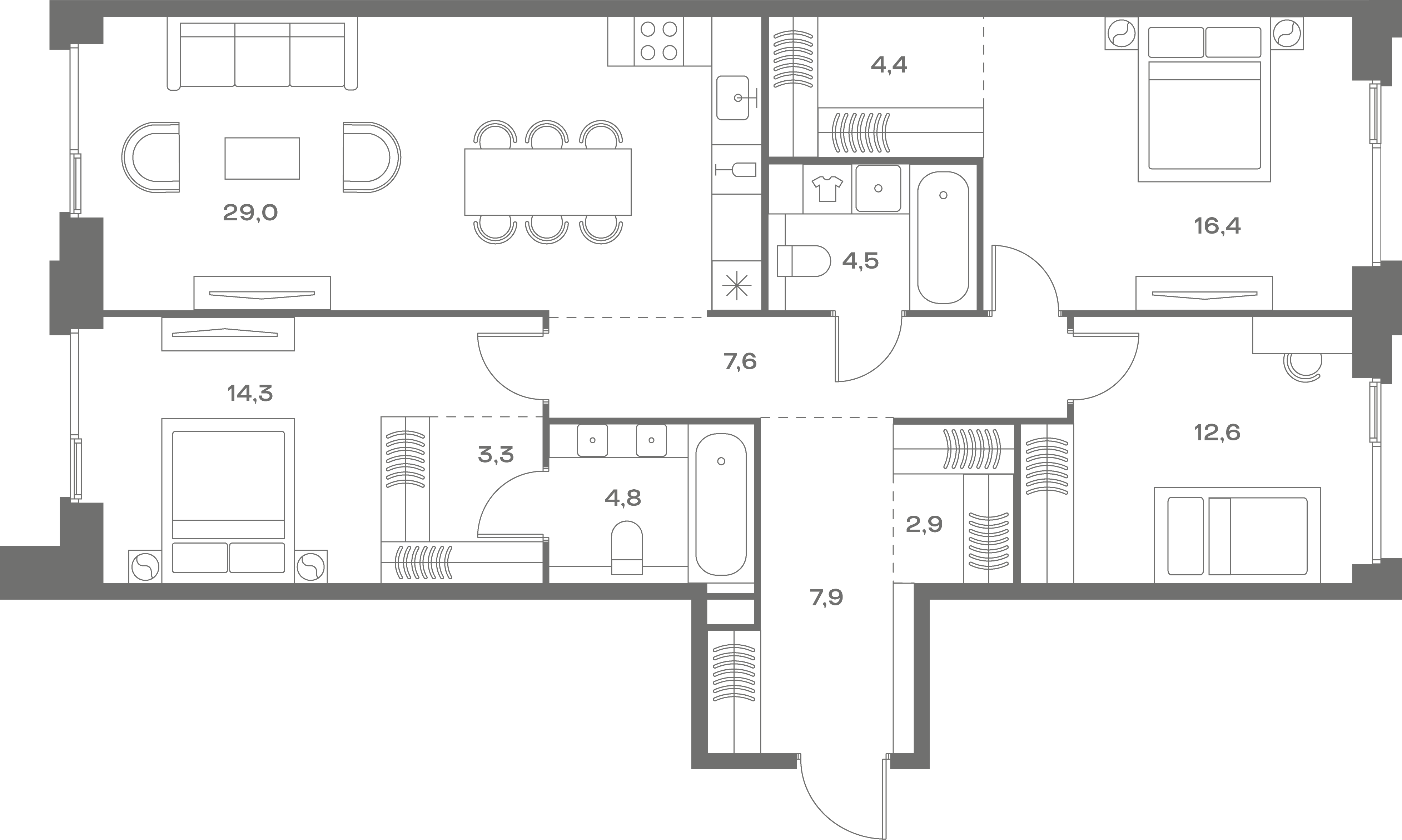 3-комнатная, 107,7 м² — 70 414 260 ₽