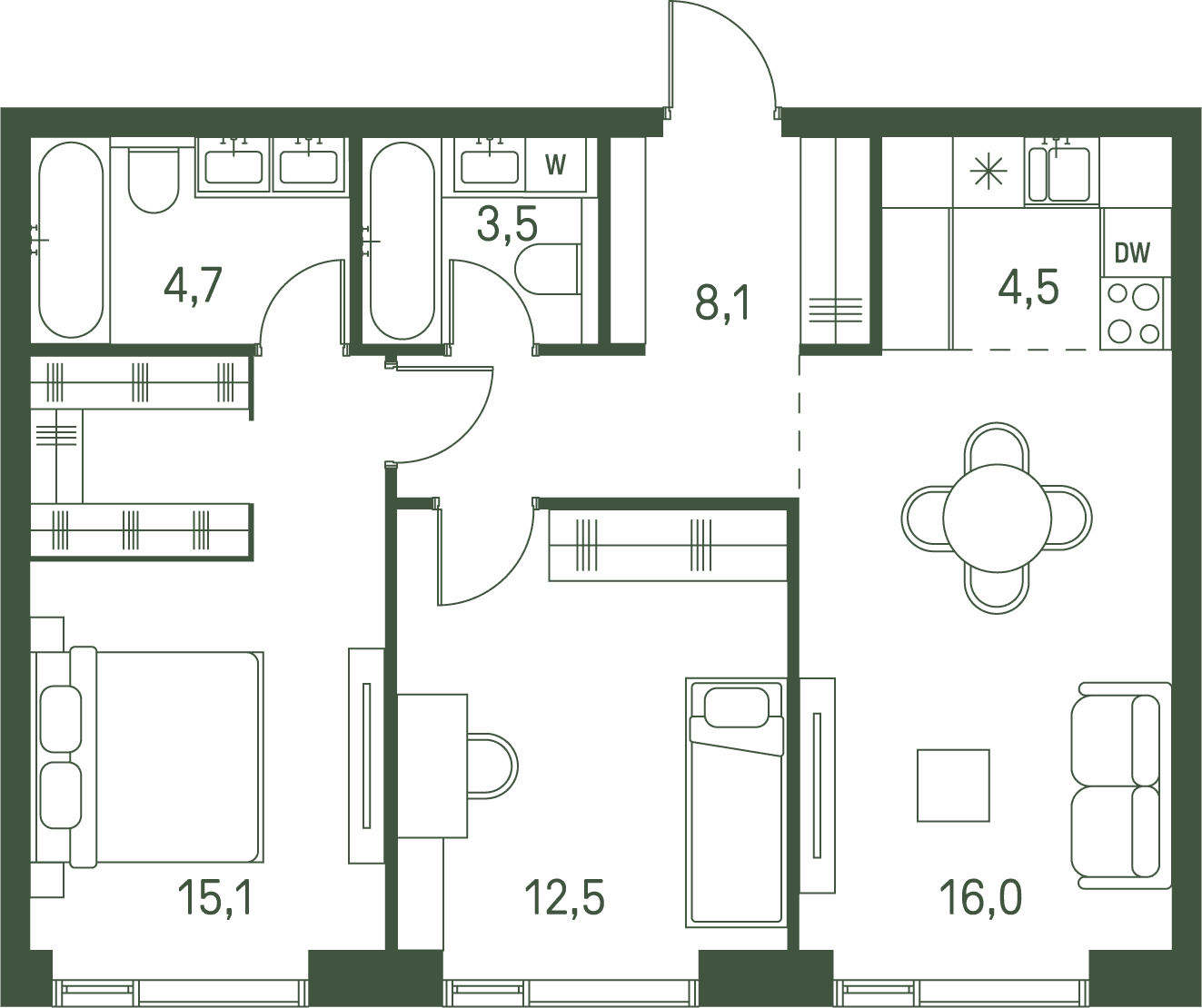 2-комнатная, 64,4 м² — 48 235 600 ₽
