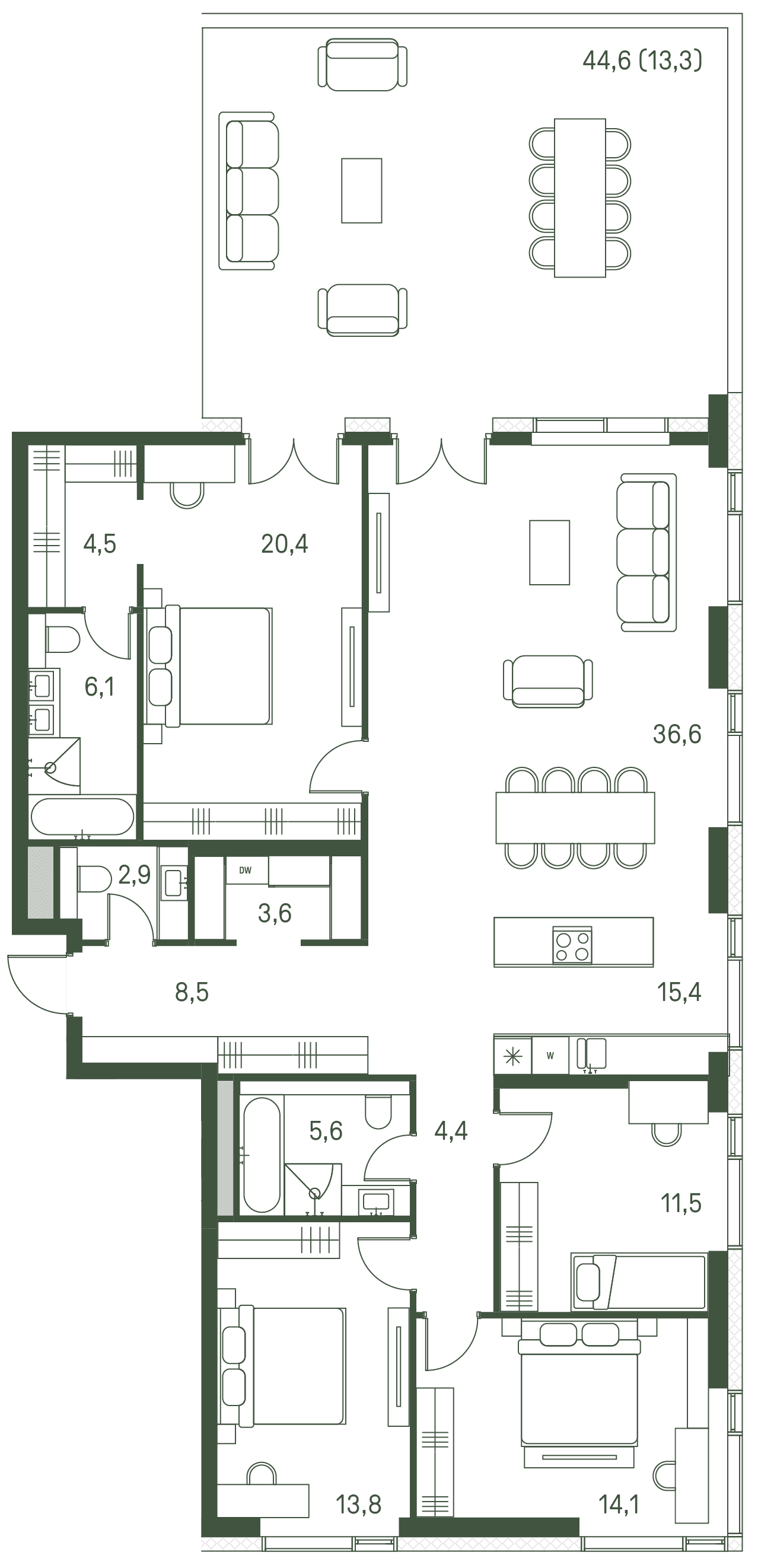 5-комнатная, 160,7 м² — 133 927 380 ₽
