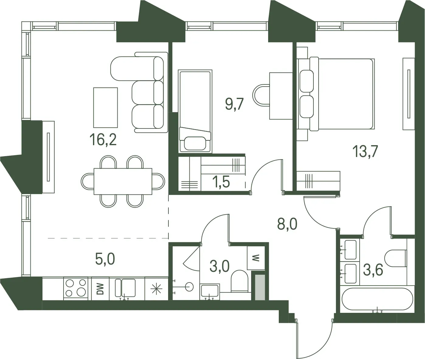 2-комнатная, 60,7 м² — 33 664 220 ₽