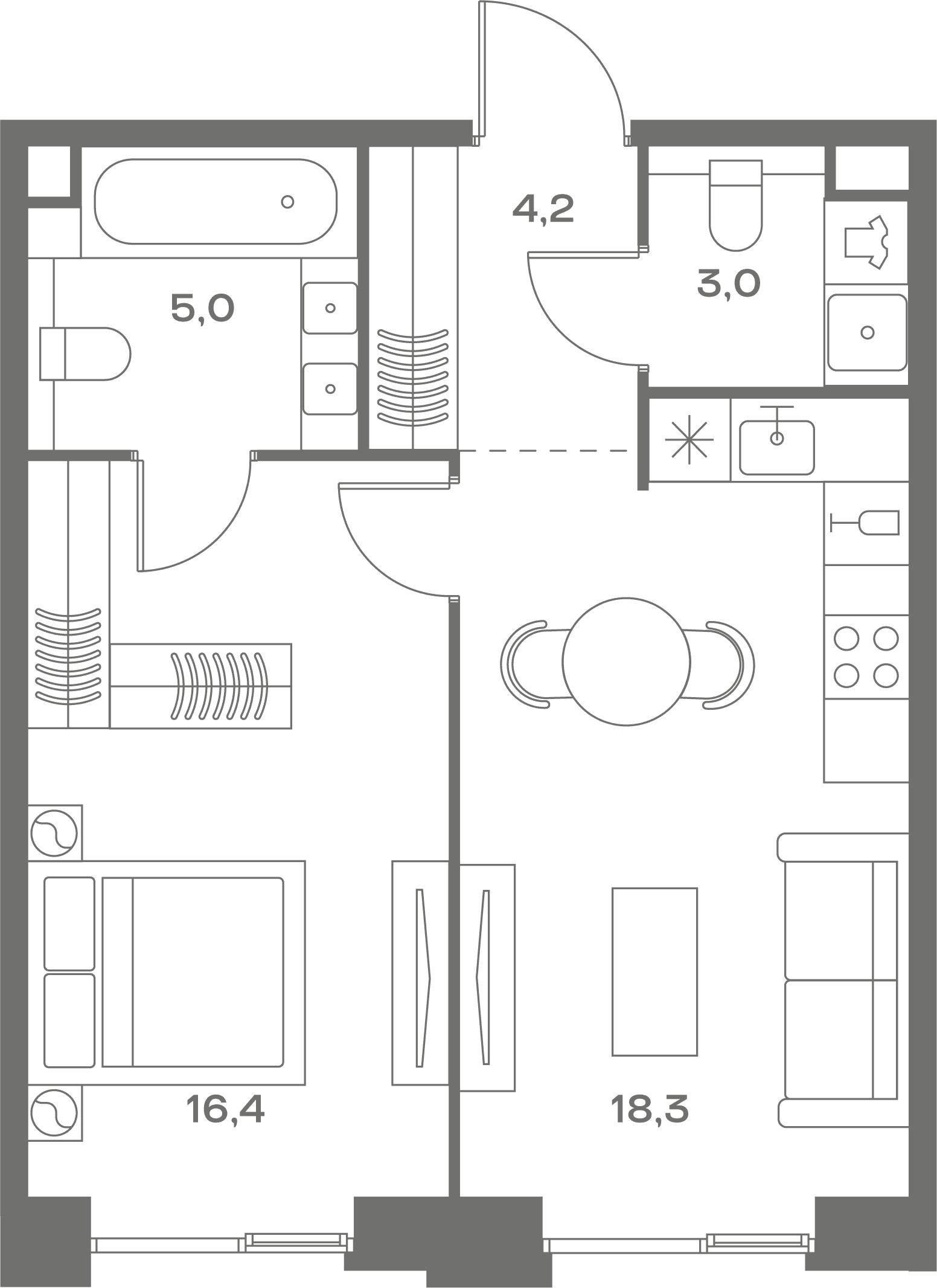 1-комнатная, 46,9 м² — 33 355 280 ₽