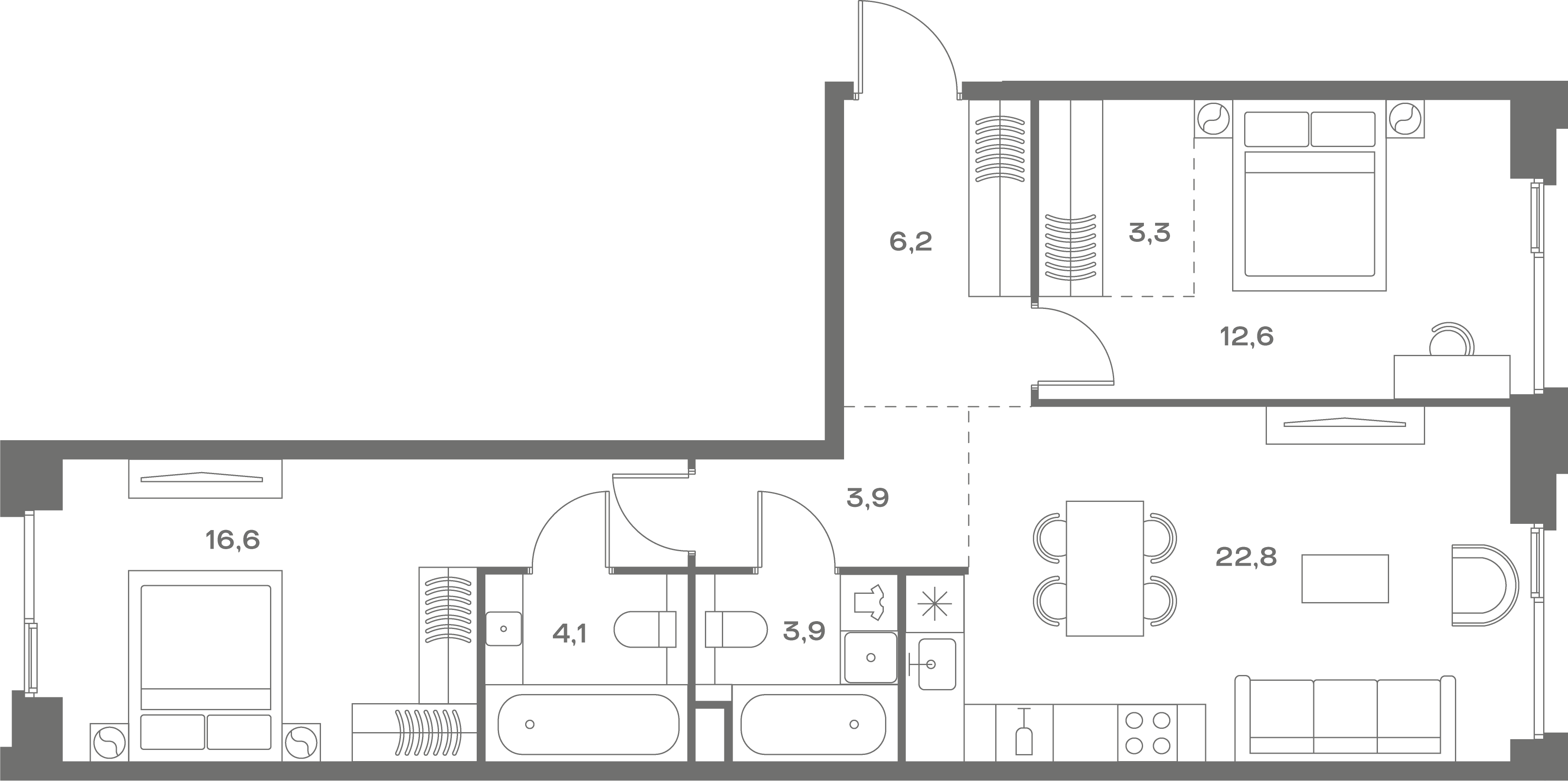 2-комнатная, 73,4 м² — 47 944 880 ₽