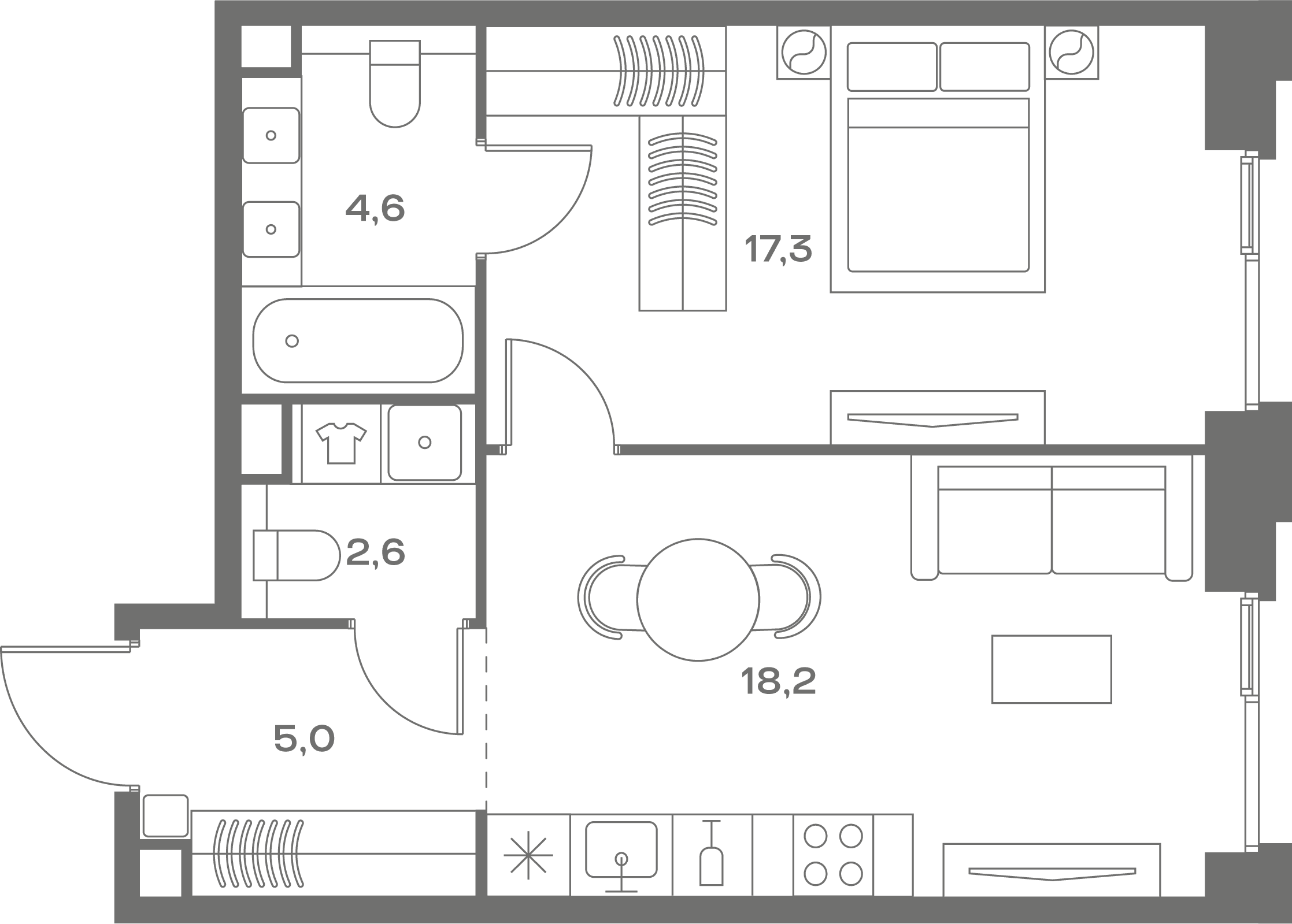 1-комнатная, 47,7 м² — 37 807 020 ₽