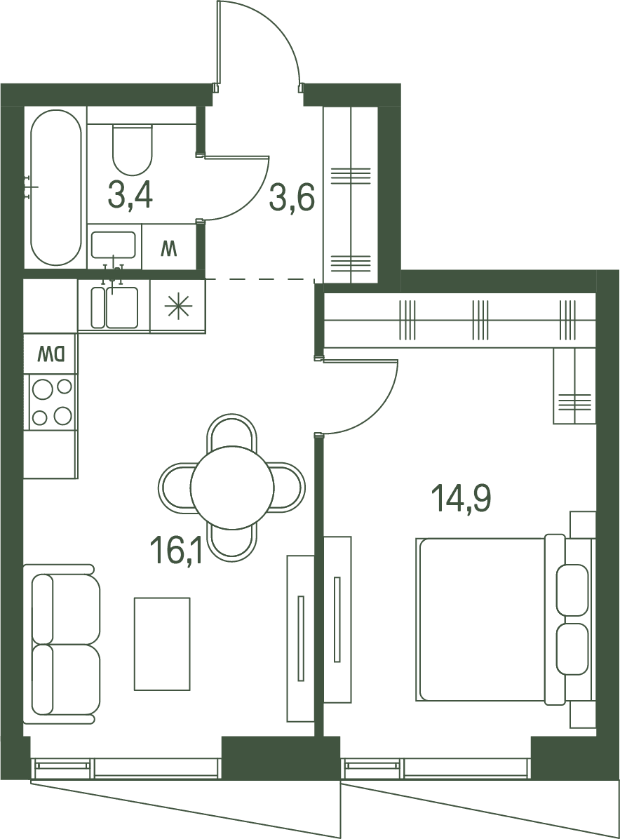 1-комнатная, 38 м² — 30 221 400 ₽