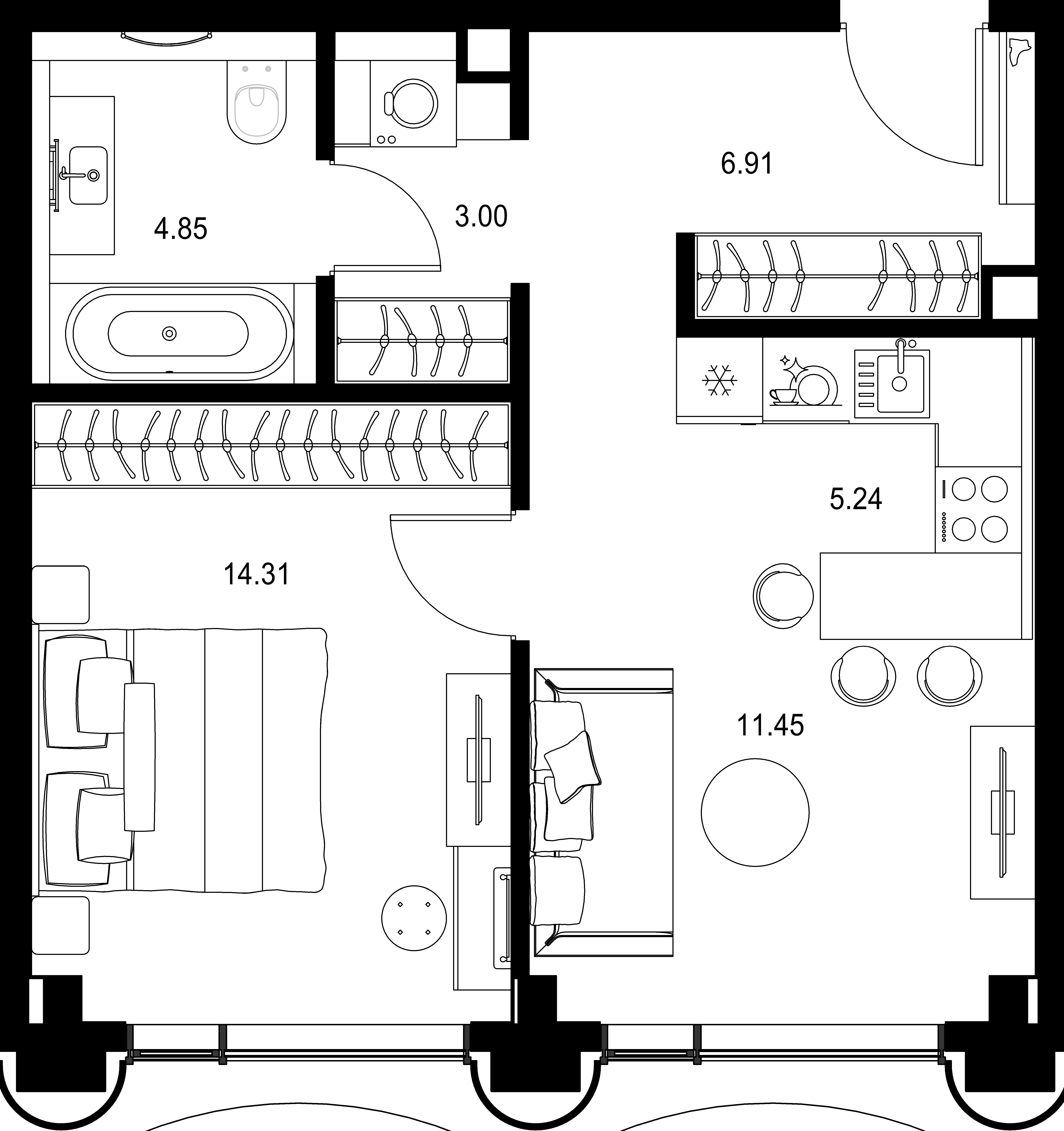 1-комнатная, 45,76 м² — 34 008 694 ₽