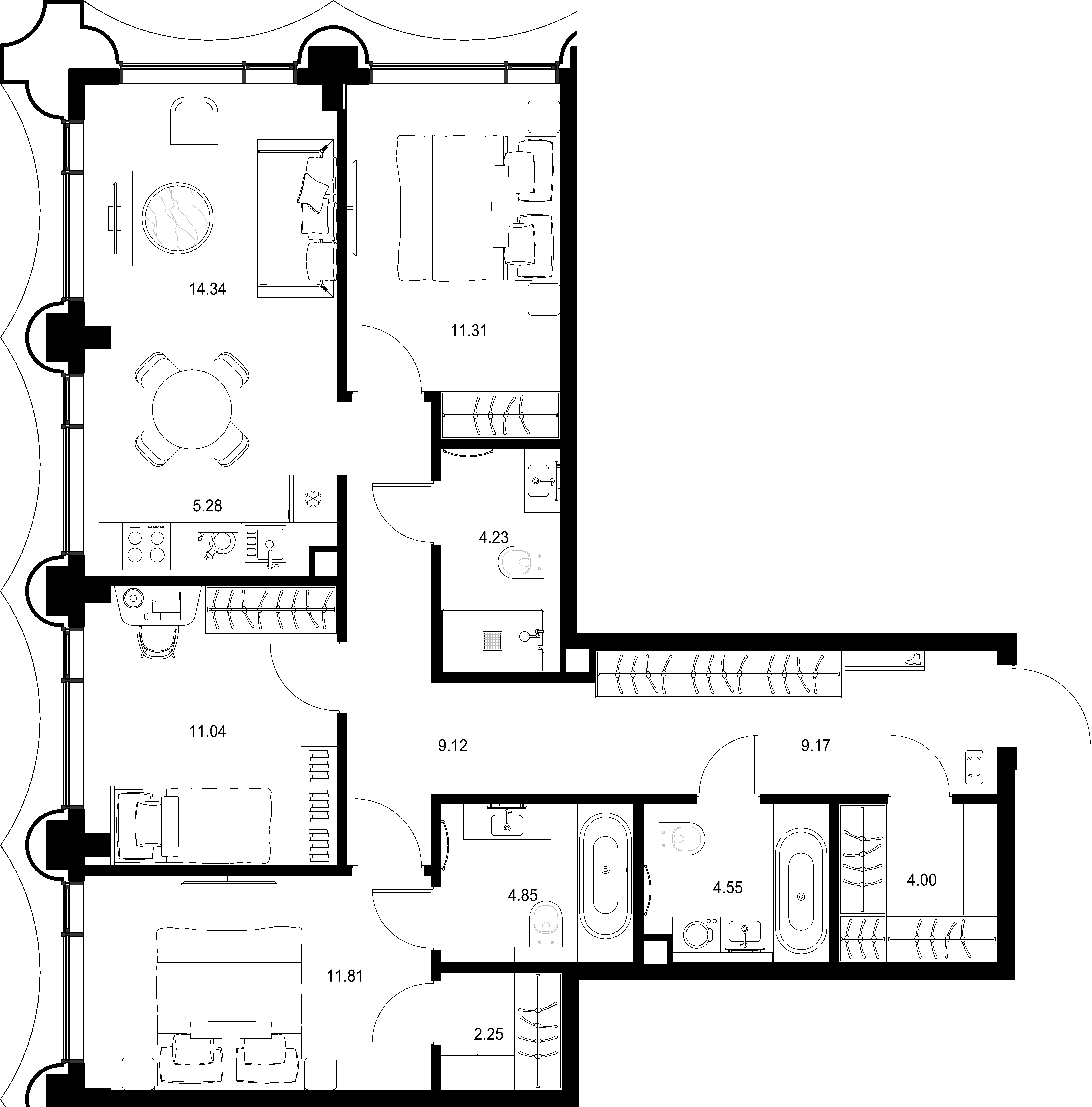 3-комнатная, 91,95 м² — 60 496 663 ₽