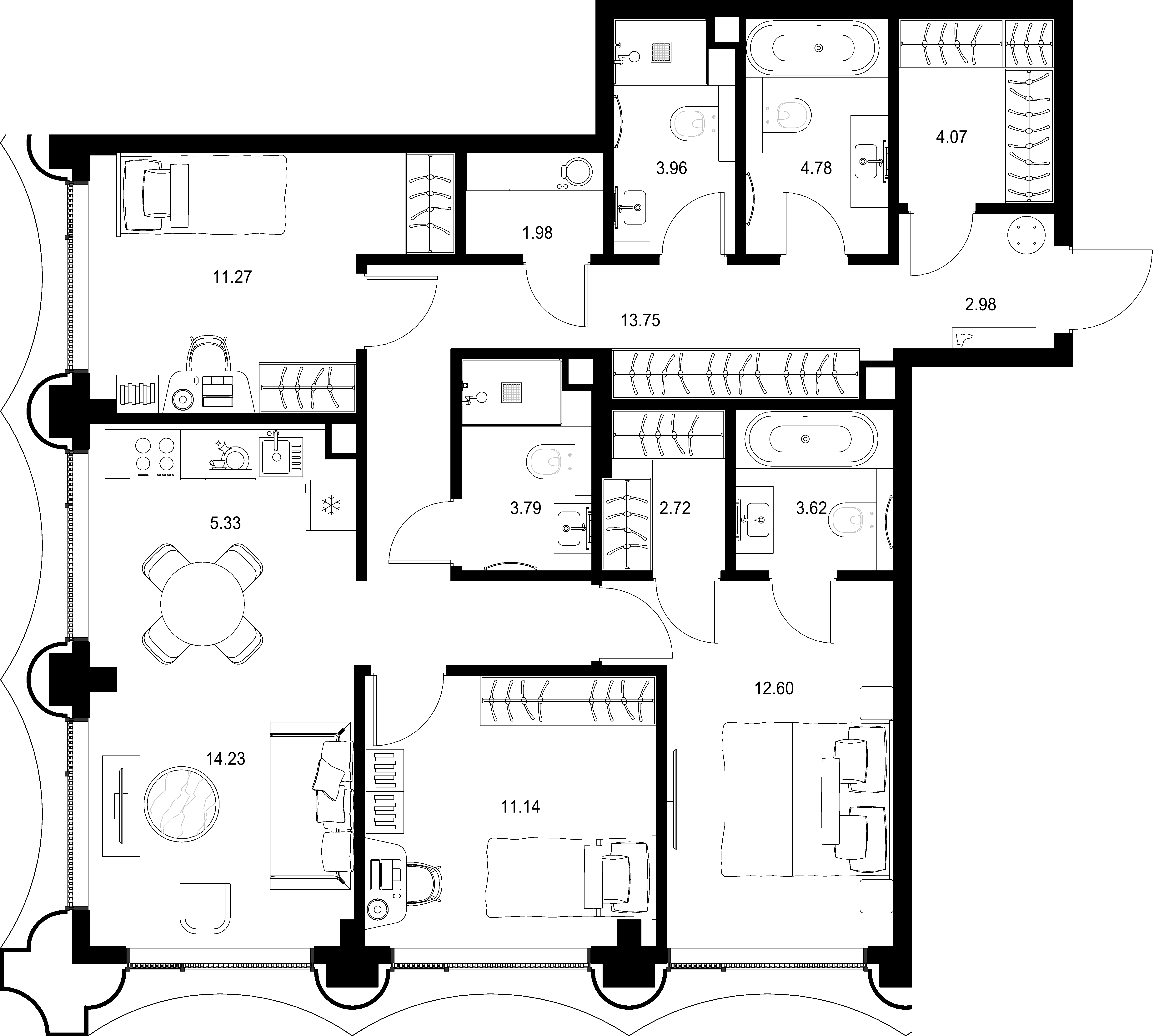 3-комнатная, 96,22 м² — 69 286 386 ₽