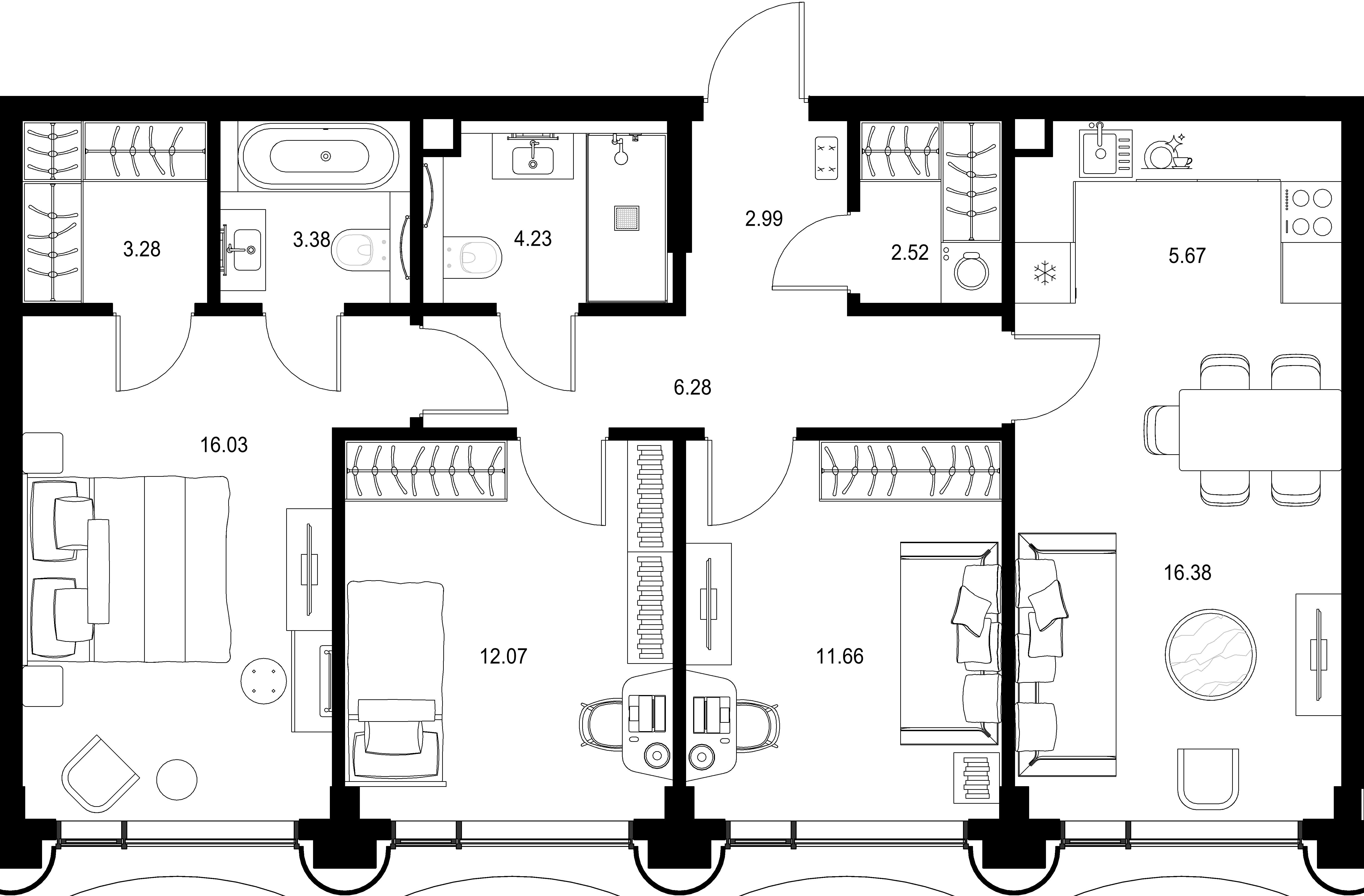 3-комнатная, 84,49 м² — 61 347 259 ₽