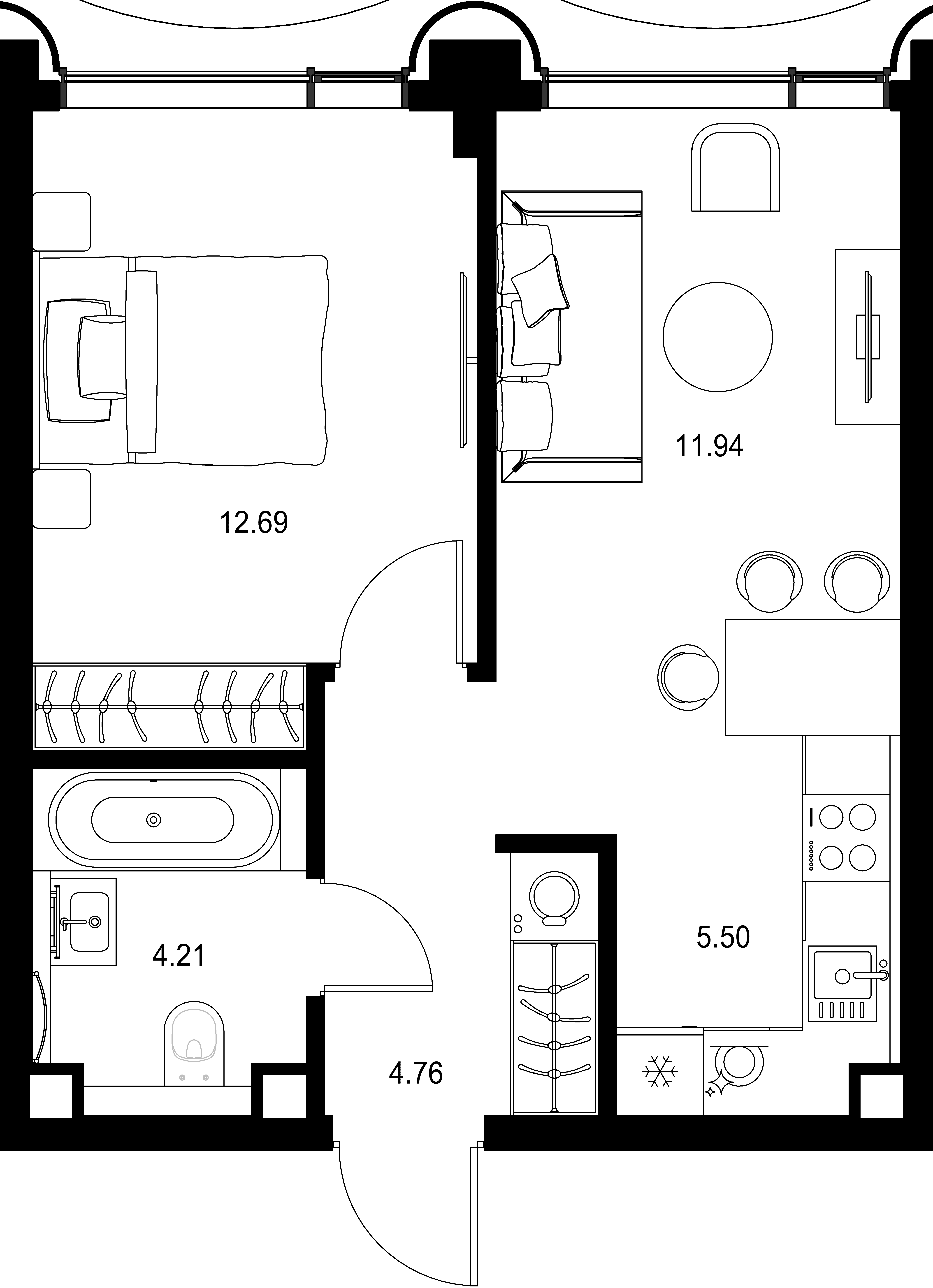 1-комнатная, 39,1 м² — 32 634 893 ₽