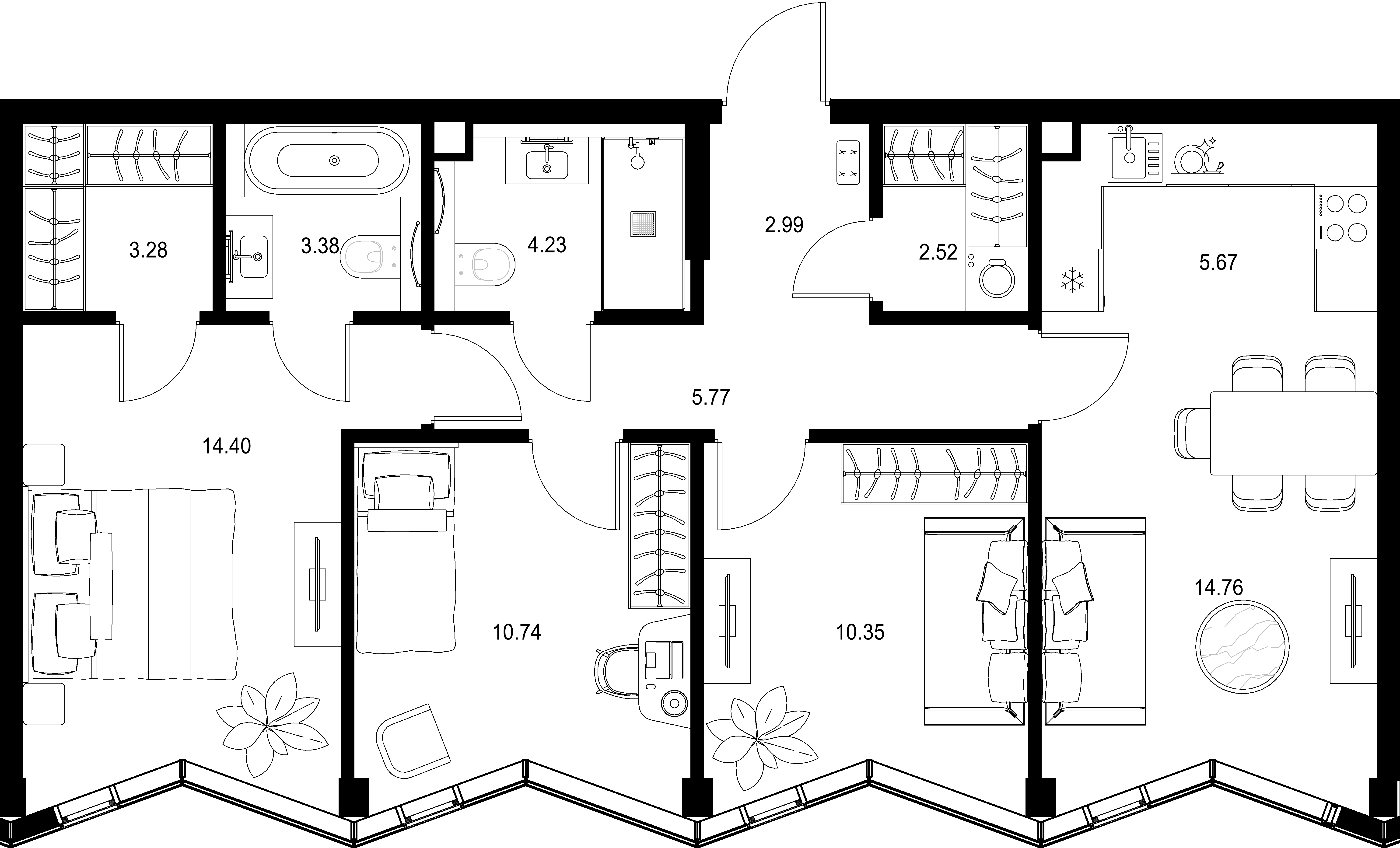 3-комнатная, 78,09 м² — 57 147 979 ₽