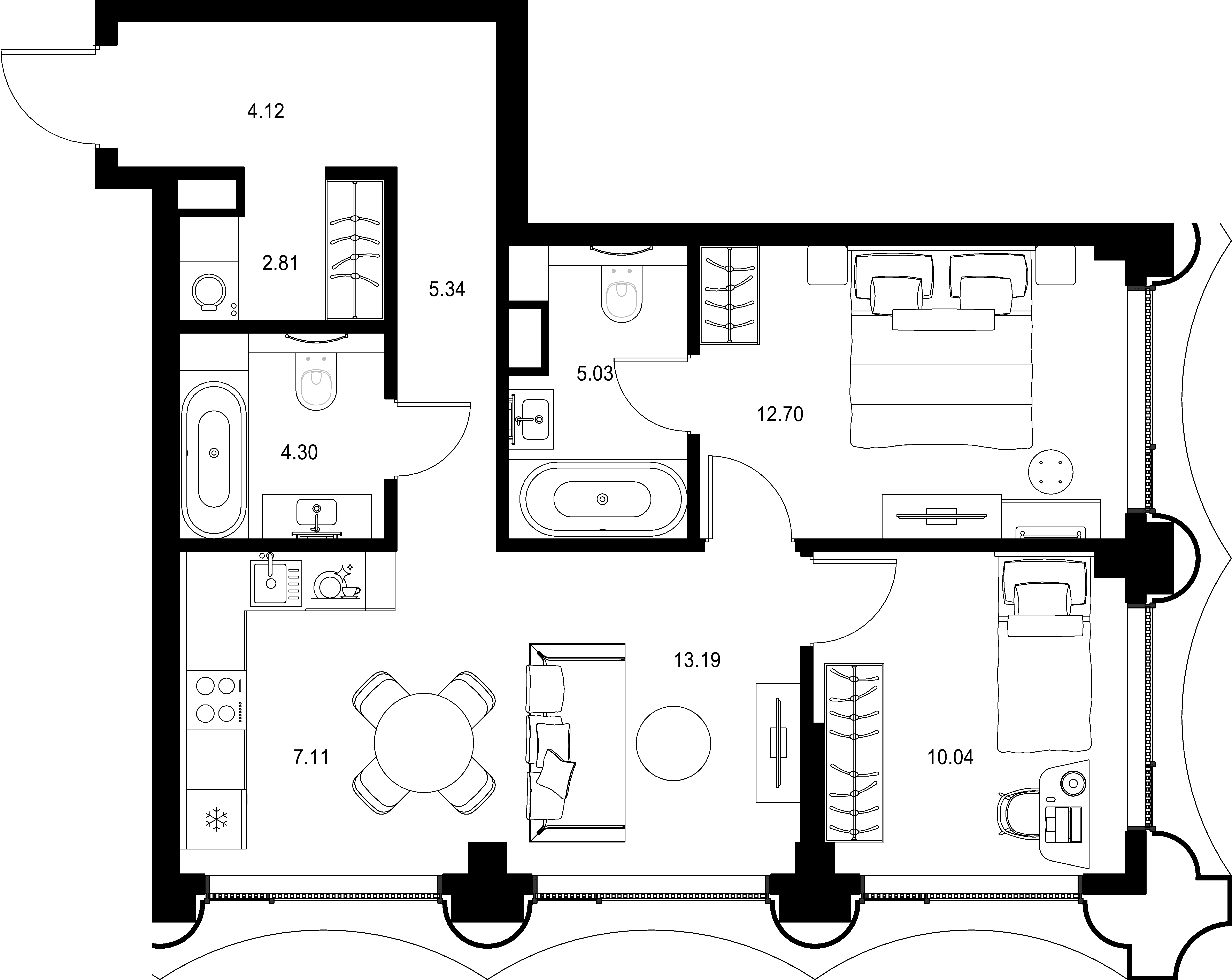 2-комнатная, 64,64 м² — 41 546 261 ₽