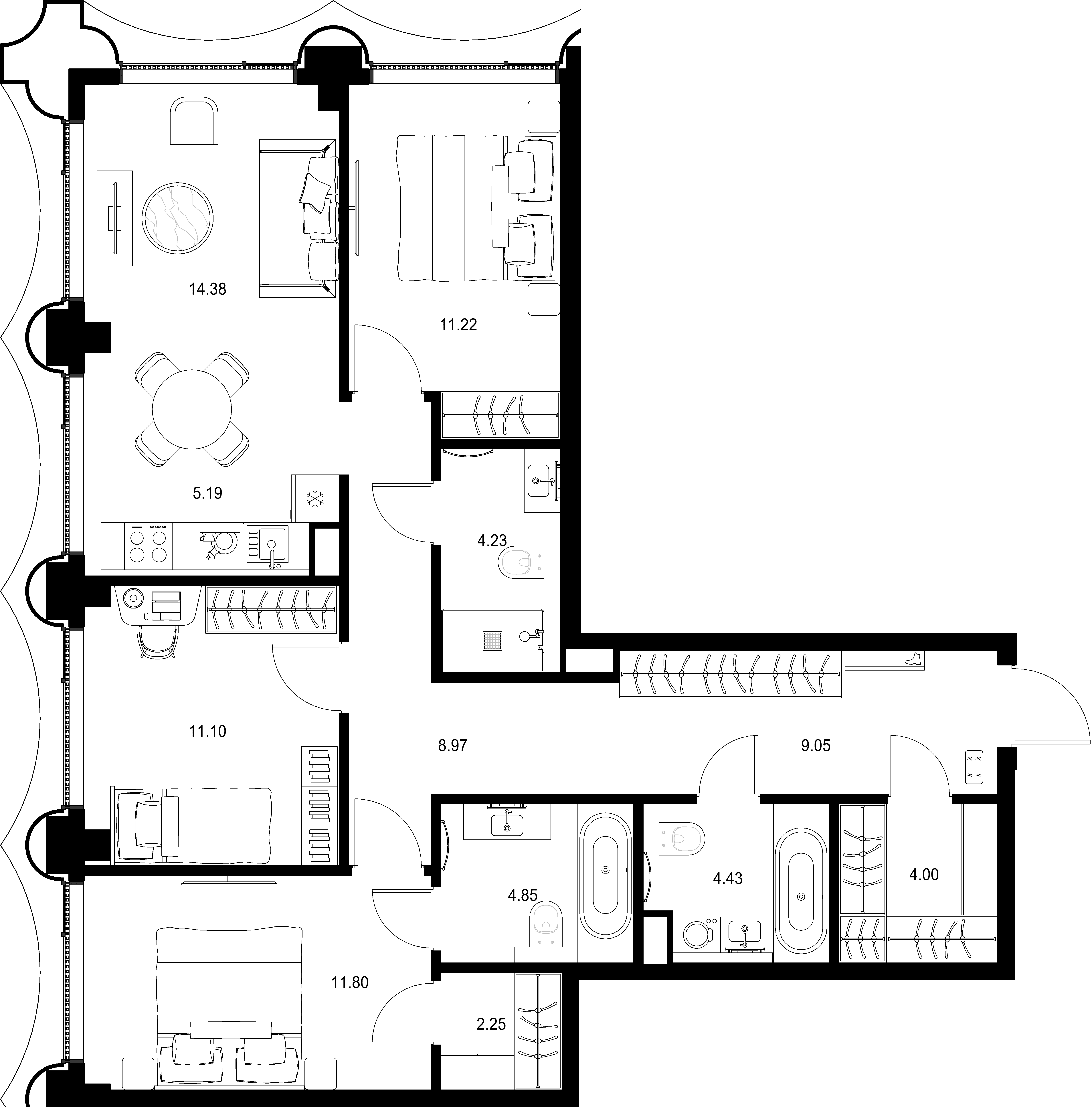 3-комнатная, 91,47 м² — 58 258 066 ₽