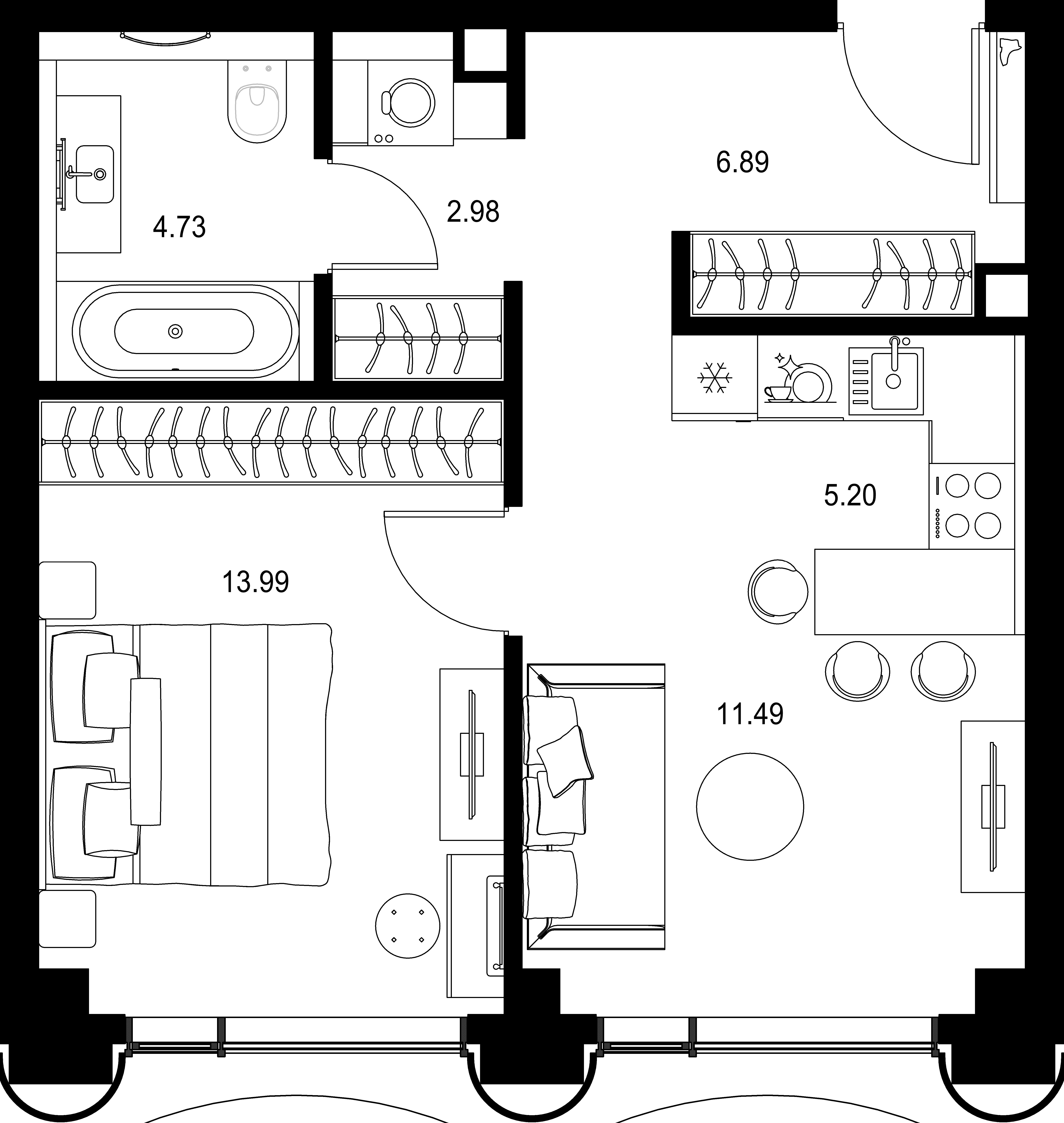 1-комнатная, 45,28 м² — 31 534 033 ₽